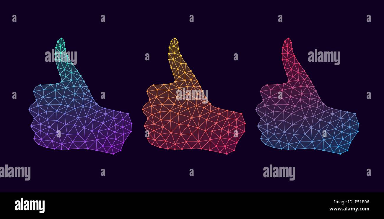 La main avec la technologie de connexion de ligne, noeuds et plexus. Illustration Vecteur de projection numérique à main avec pouce vers le haut. Silhouette de la main avec g Illustration de Vecteur