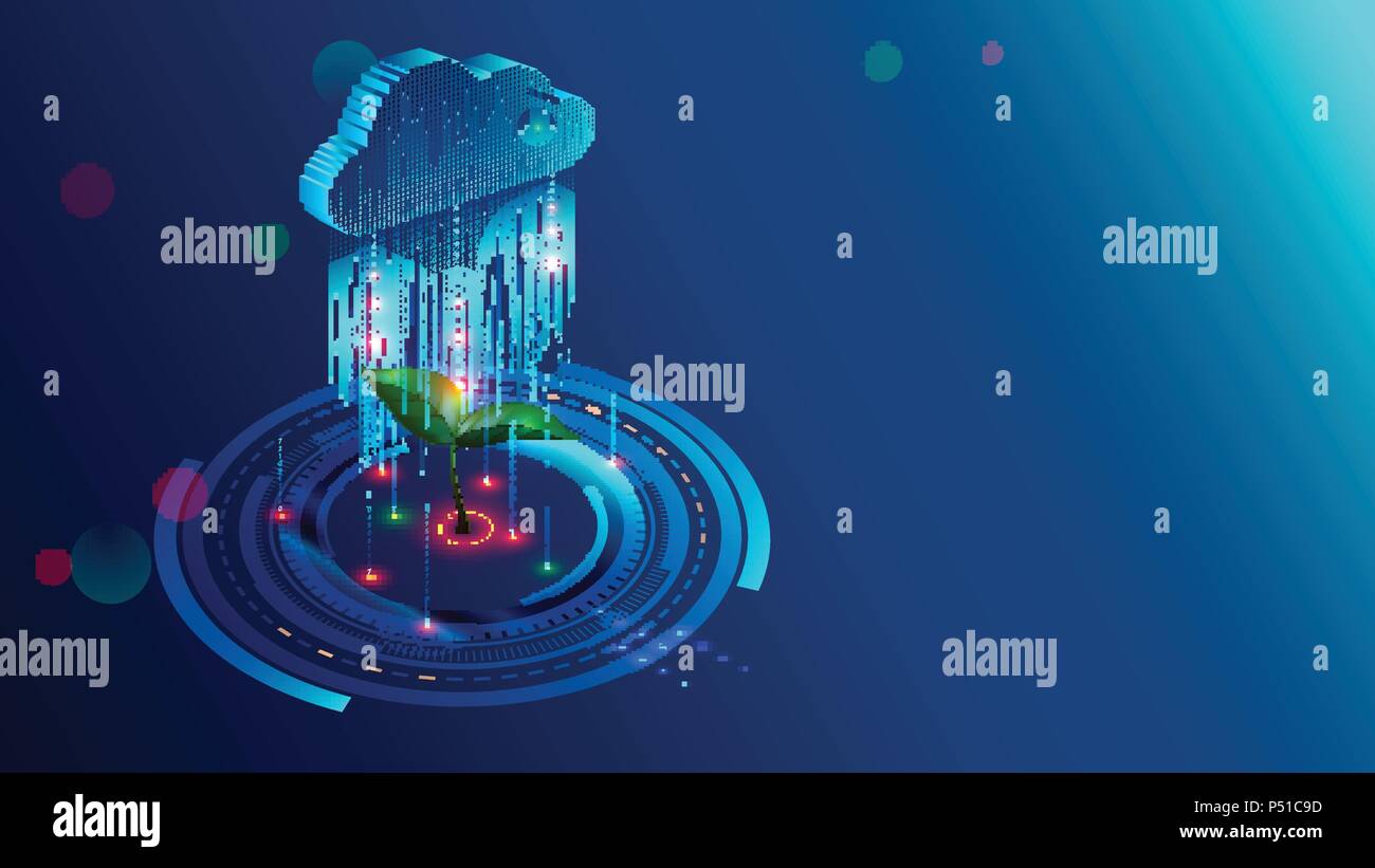 Le stockage cloud avec de gros de l'analyse des données le traitement. L'analyse de la circulation de l'information Données aidant l'analytique des affaires, la gestion et la stratégie. Les technologies de l'information concept illustration isométrique. Illustration de Vecteur