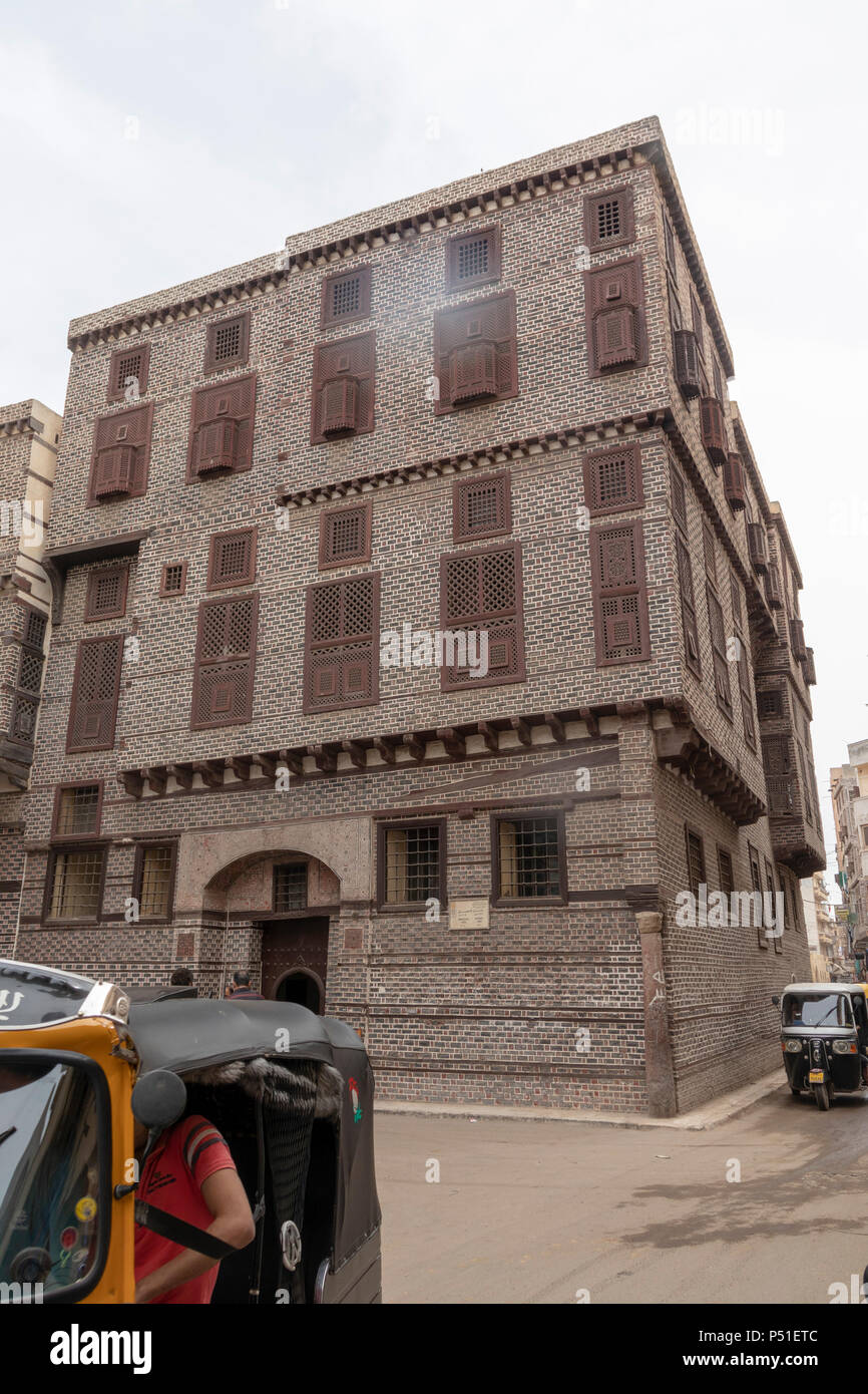 La façade extérieure, l'al-maison Amasyali, période ottomane, Rosetta, l'Égypte Banque D'Images