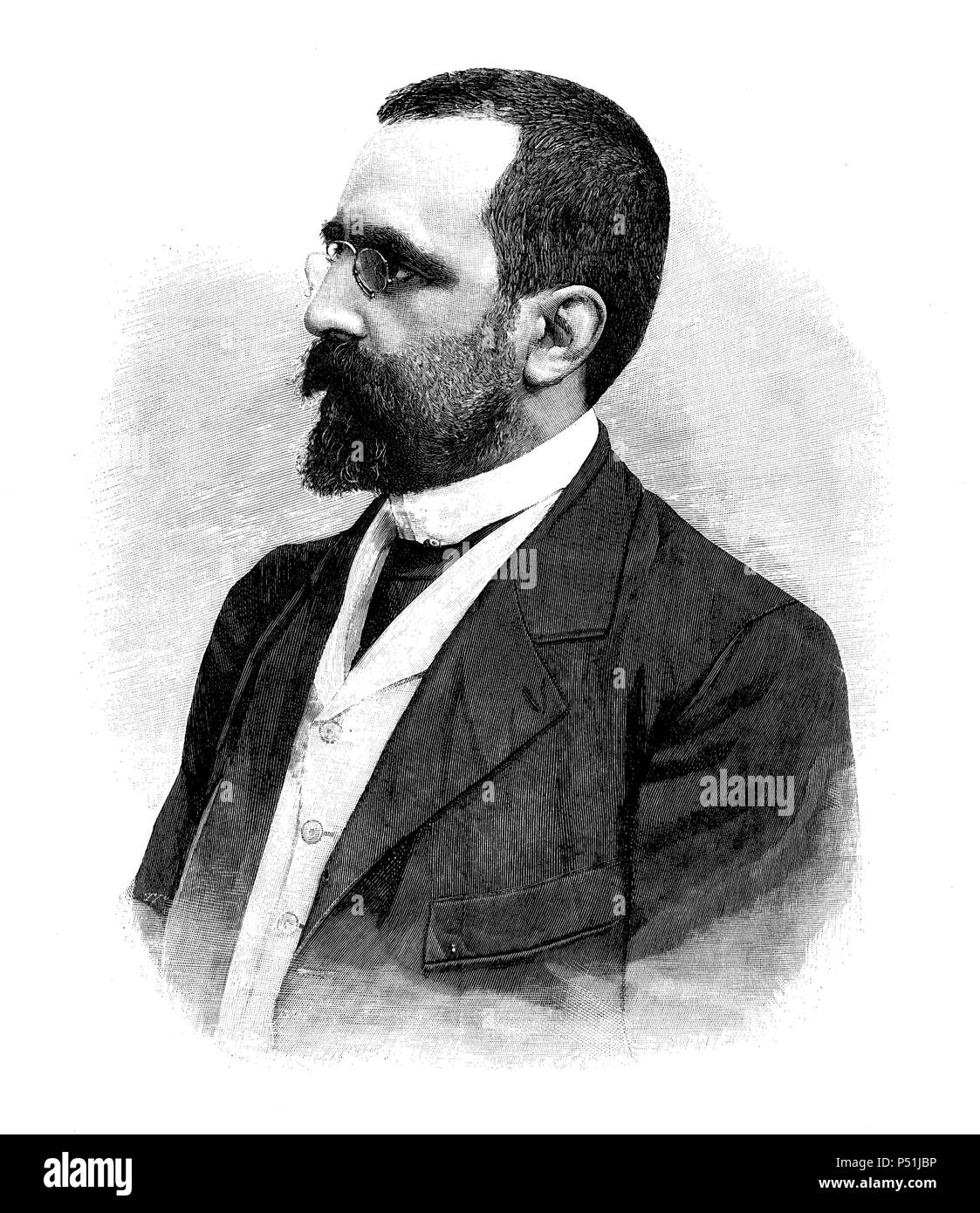 José Canalejas y Méndez (Ferrol, 1854-Madrid, 1912). Abogado y político y regeneracionista progresista libéral español. Siendo Presidente du Conseil des ministres, murió asesinado en un v12 terrorista. La gravure de 1896. Banque D'Images