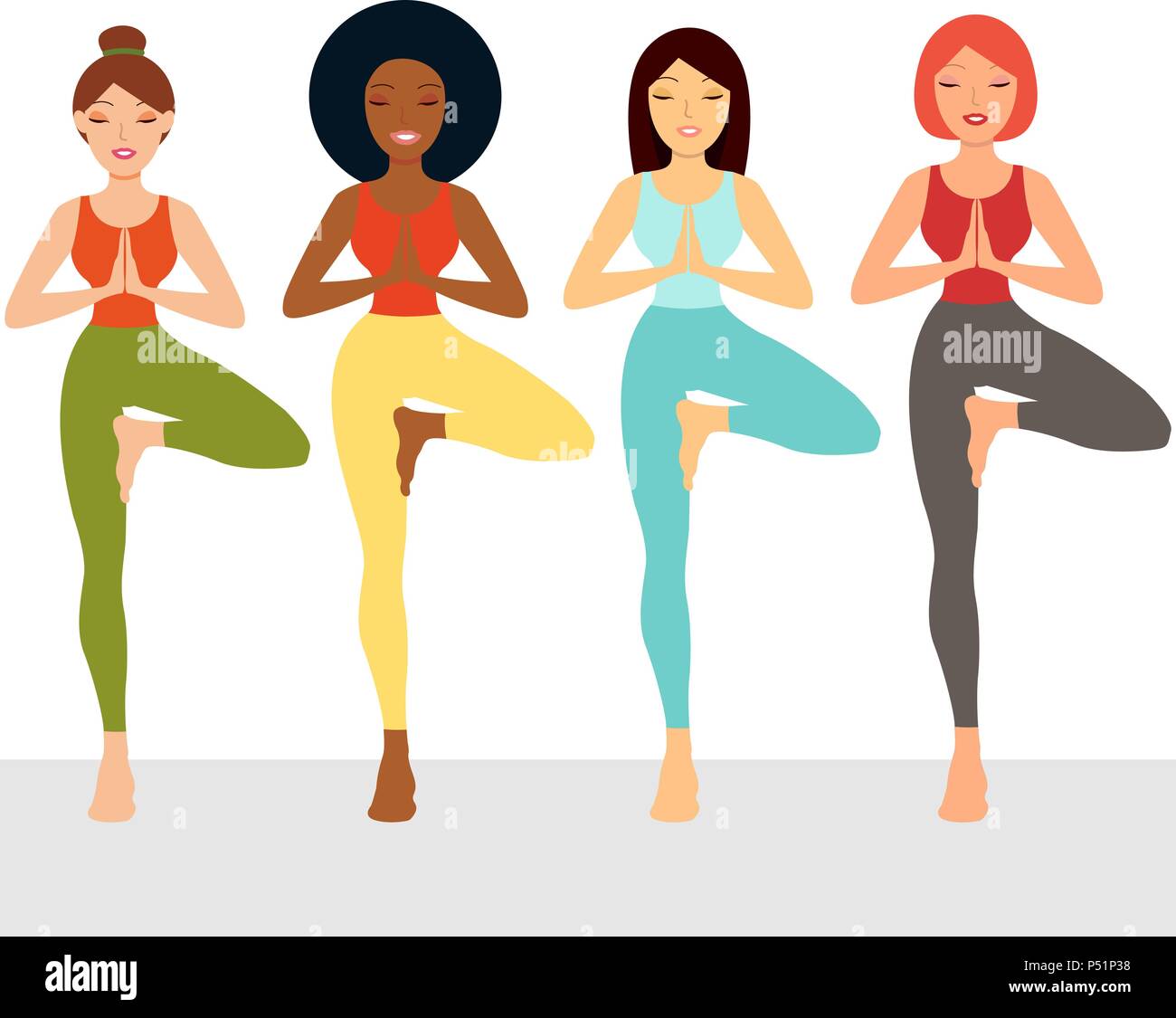 Multi ethnic female friends l'exercice de yoga Illustration de Vecteur