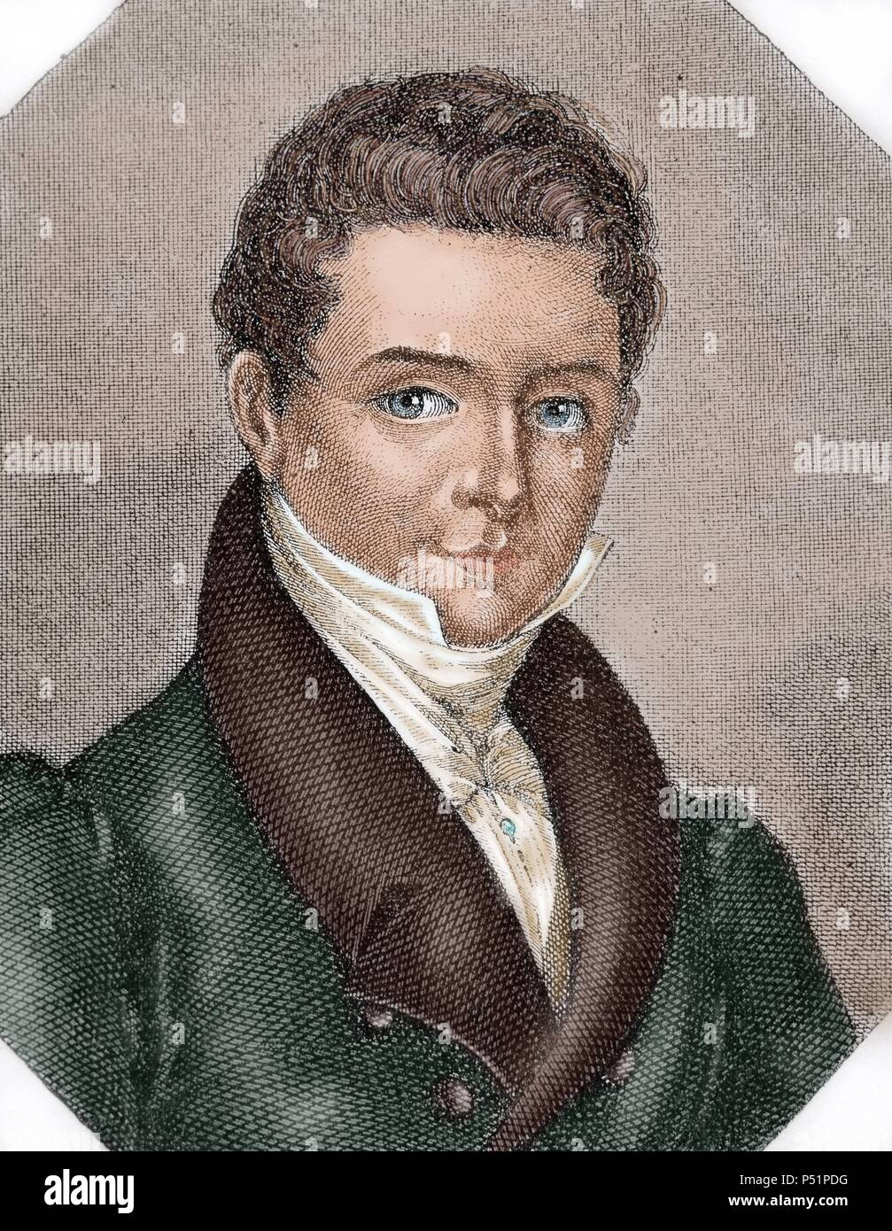 Washington Irving (1783-1859). L'auteur américaine, essayiste, biographe et historien. Gravure en couleur. Banque D'Images