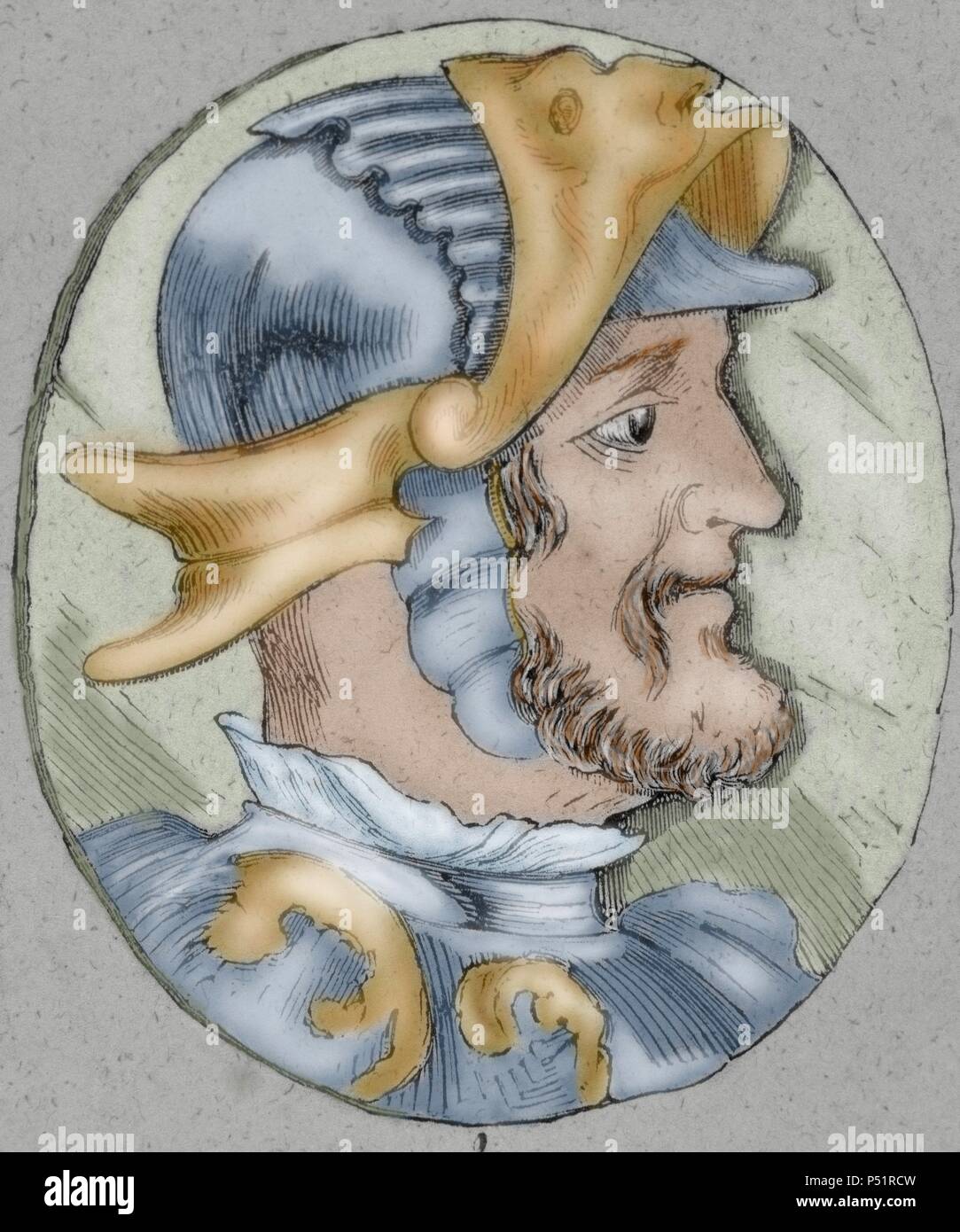 Sancho I 'le gros' (ca. 935-966). Le roi de Léon (956-966), fils de Ramiro II et de la Reine Urraca. Gravure en couleur. Banque D'Images