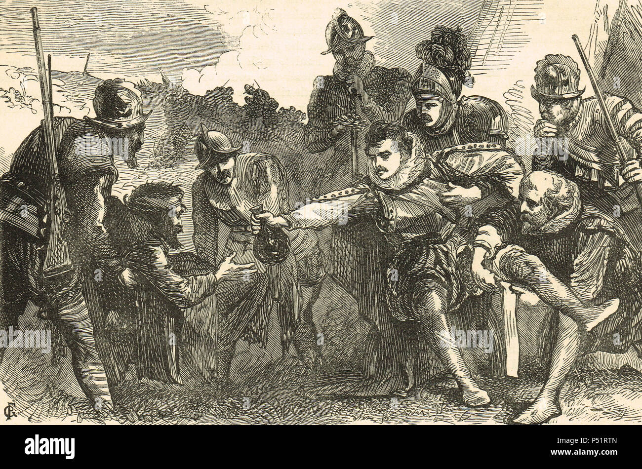 Décès de sir Philip Sidney, bataille de Zutphen, 22 Septembre 1586 Banque D'Images