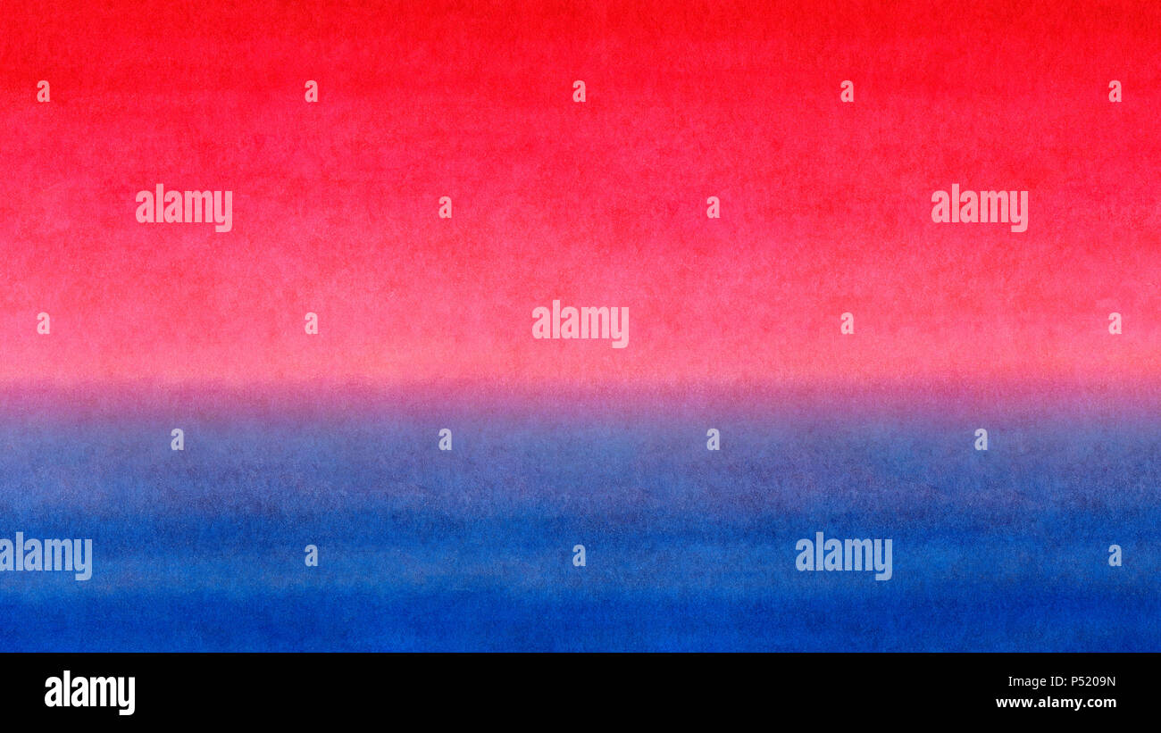 Rouge Orange Jaune Bleu brillant coloré de gradient bannière horizontale aquarelle texture background. Lever ou coucher de soleil mer arrière-plan flou. Matin ou Banque D'Images