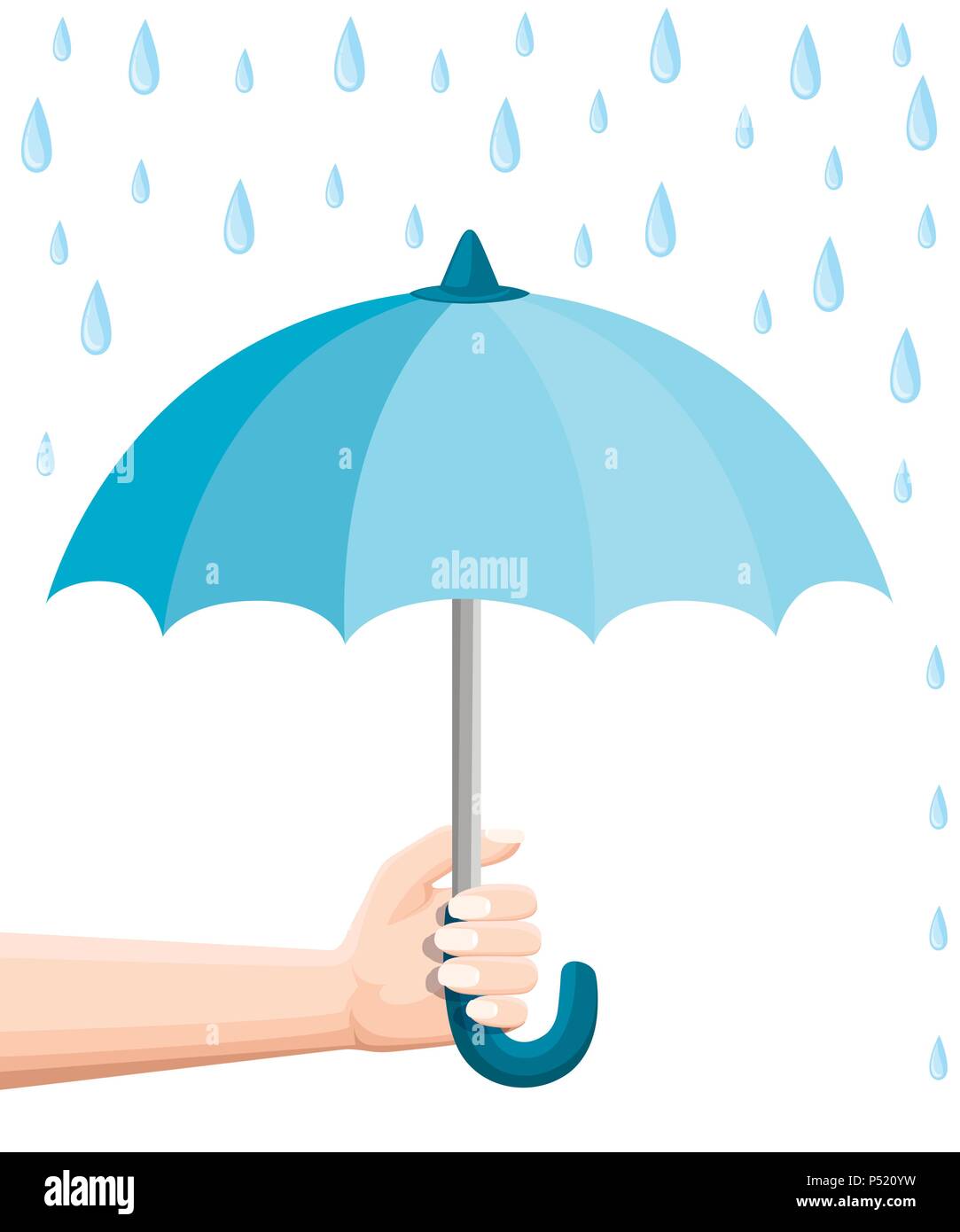 Main tenant parapluie bleu. Protection de pluie parapluie. Télévision style design. Vector illustration isolé sur fond blanc. Illustration de Vecteur