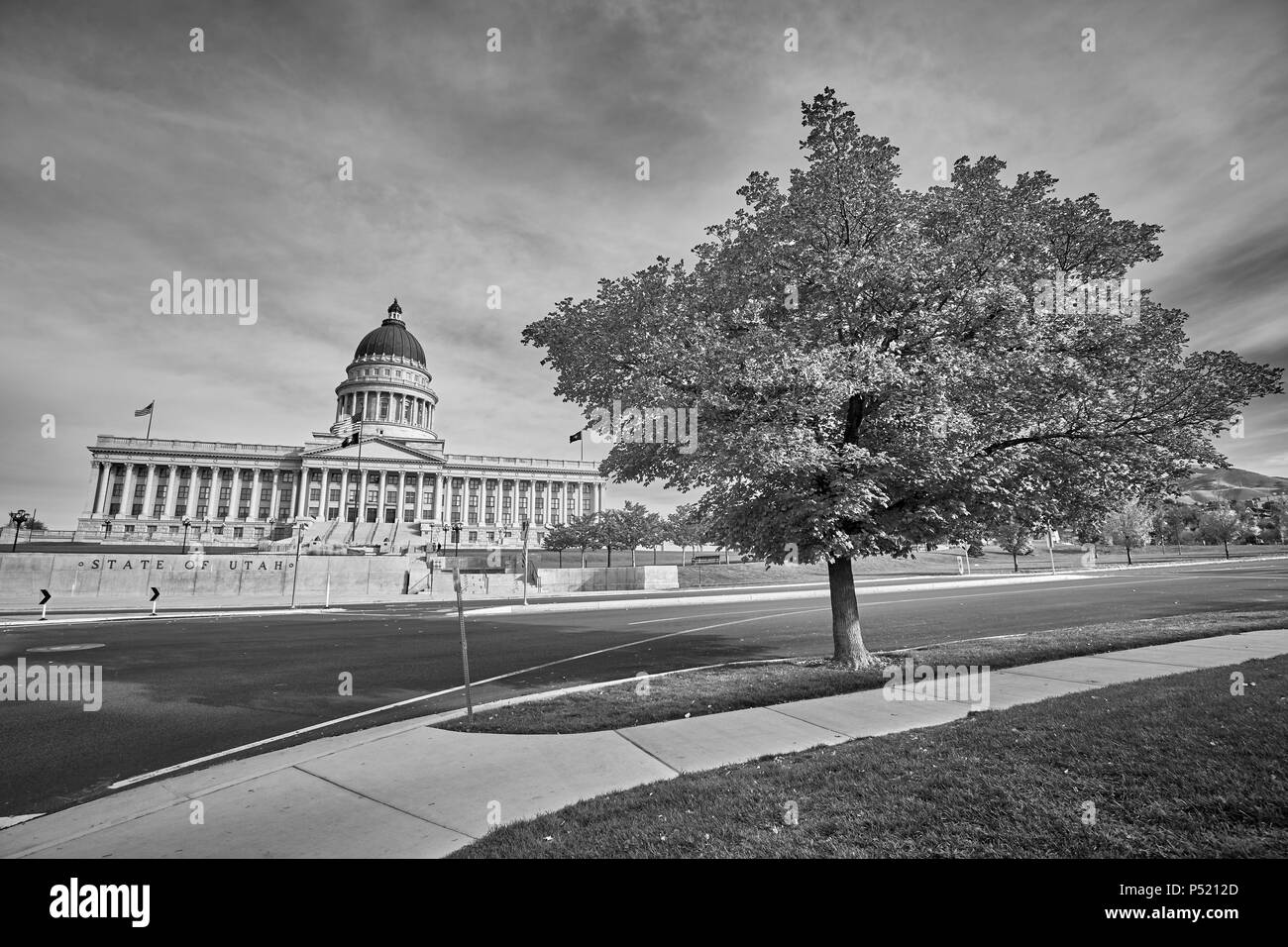 Photo noir et blanc de la Utah State Capitol building, à Salt Lake City, USA. Banque D'Images