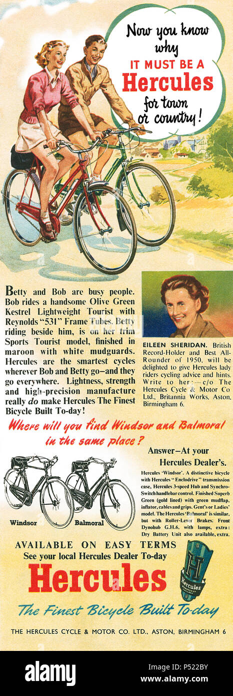 1952 La publicité pour vélos. de Hercules Photo Stock - Alamy