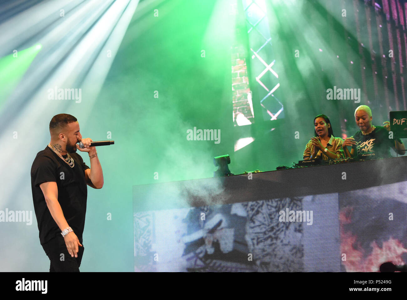 Rabat, Maroc. 23 Juin, 2018. L'artiste américain Montana français effectue au cours de la 2018 du Maroc Festival Mawazine de Rabat, le 23 juin 2018. Jusqu'au 30 juin 2018, le Festival Mawazine du Maroc dispose d'une variété des signataires et les bandes de partout dans le monde. Credit : Aissa/Xinhua/Alamy Live News Banque D'Images
