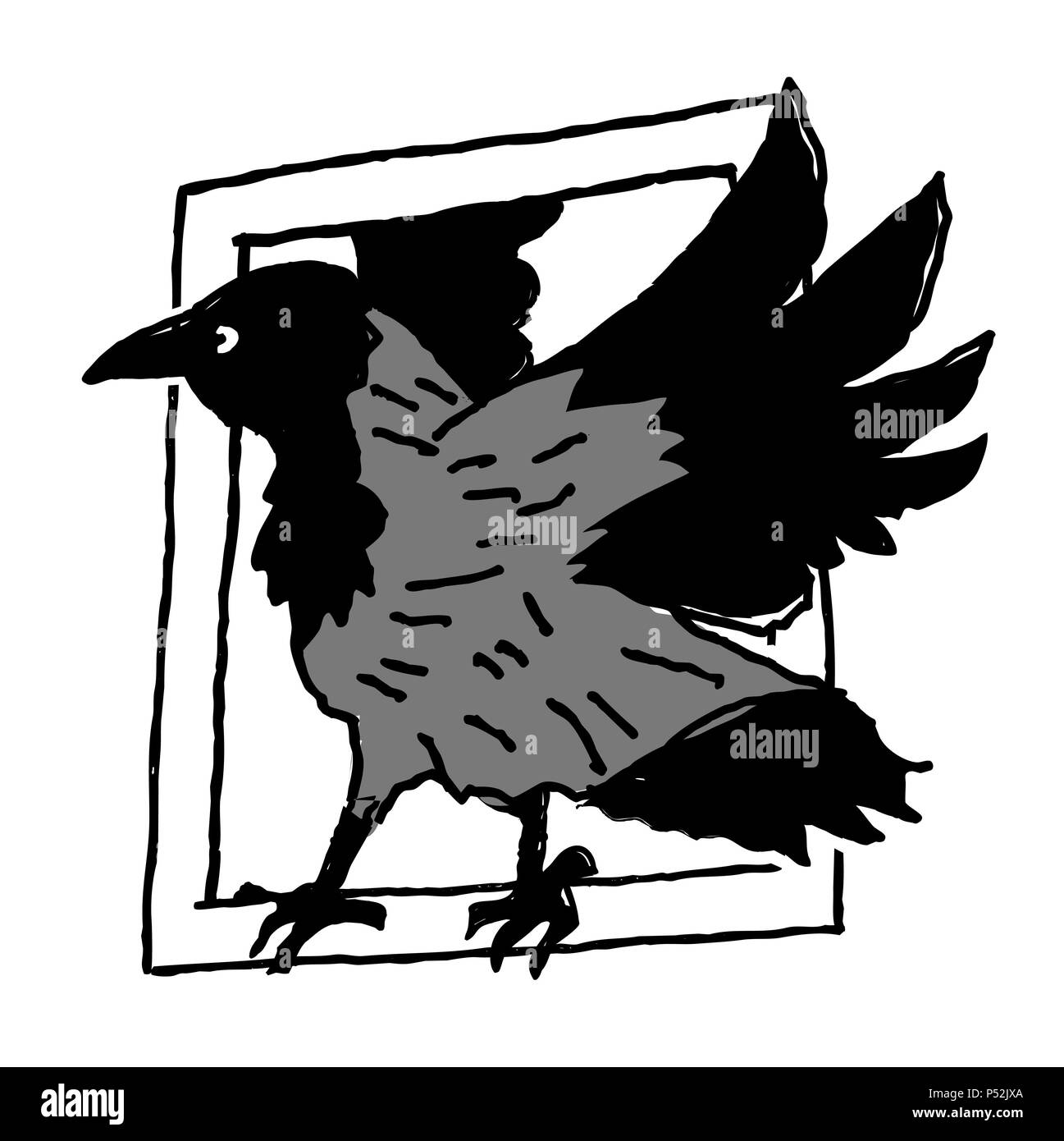 Fenêtre cadre Crow isolated on white Illustration de Vecteur
