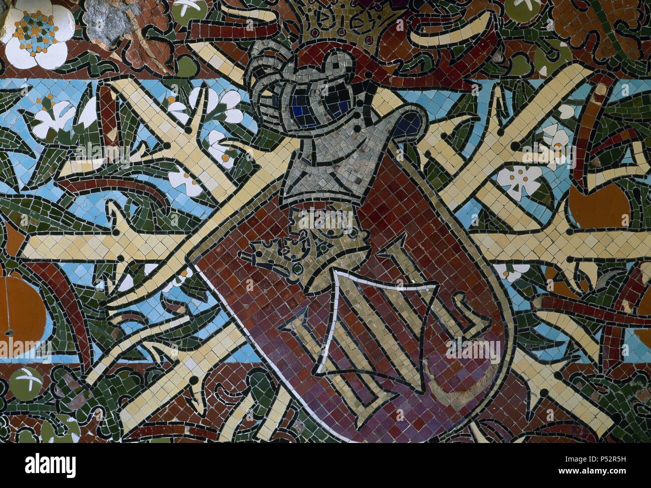 L'Espagne. Barcelone. Espan fonda une . Ouvert en 1859, il a été rénové par l'architecte moderniste Luis Domench i Montaner (1850-1923) entre 1898-1903. Frise mosaïque émaillée. Détail. Restaurant. Banque D'Images