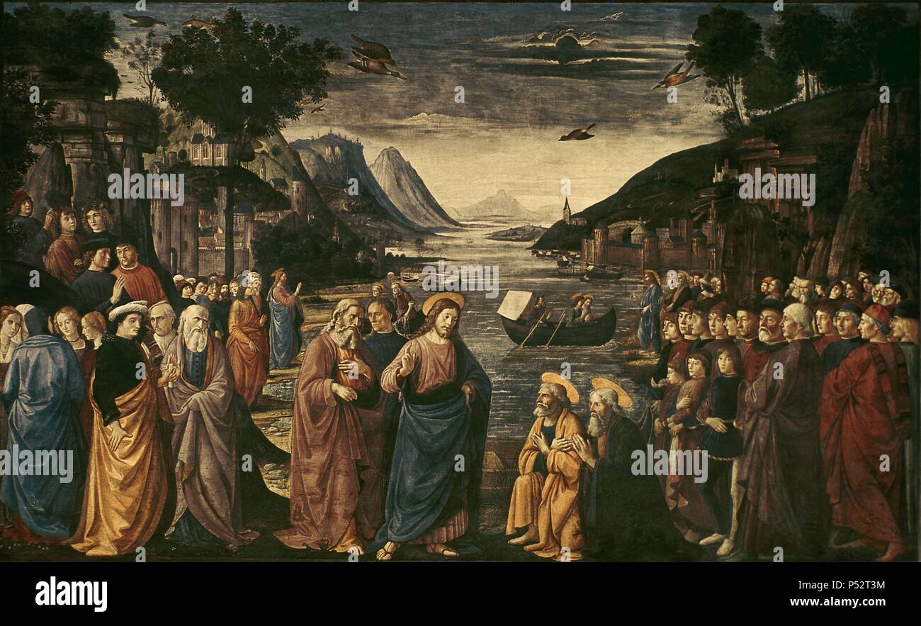'L'appel des Apôtres', 1481, fresque, 349 x 570 cm. Auteur : Domenico Ghirlandaio (1449-1494). Emplacement : MUSEOS VATICANOS-CAPILLA SIXTINA, VATICANO. Banque D'Images
