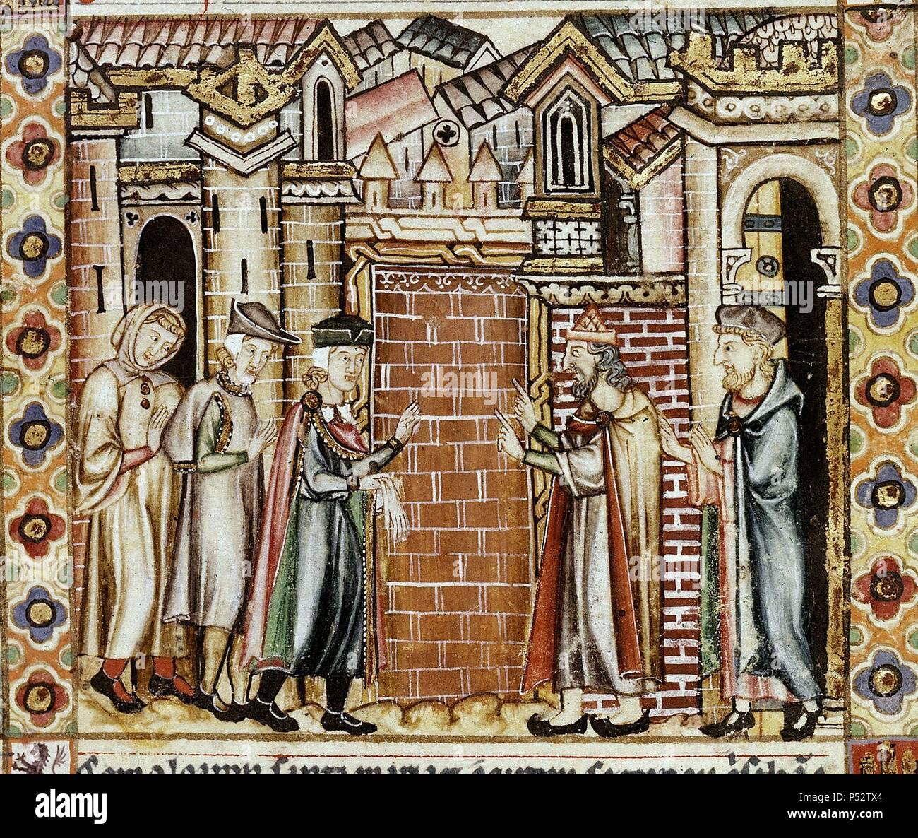 MTI1-CANTIGA DE SANTA MARIA- Nº 25-F39 R- LA VIERGE ENTRE EL CRISTIANO Y EL JUDIO-MINIATURE S XIII - 2ª VIÑETA DE LA 2ª FILA - Cj 3999. Auteur : Alfonso X le Sage de Castille (1221-1284). Emplacement : MONASTERIO-BIBLIOTECA-COLECCION, San Lorenzo del Escorial, Madrid, Espagne. Banque D'Images