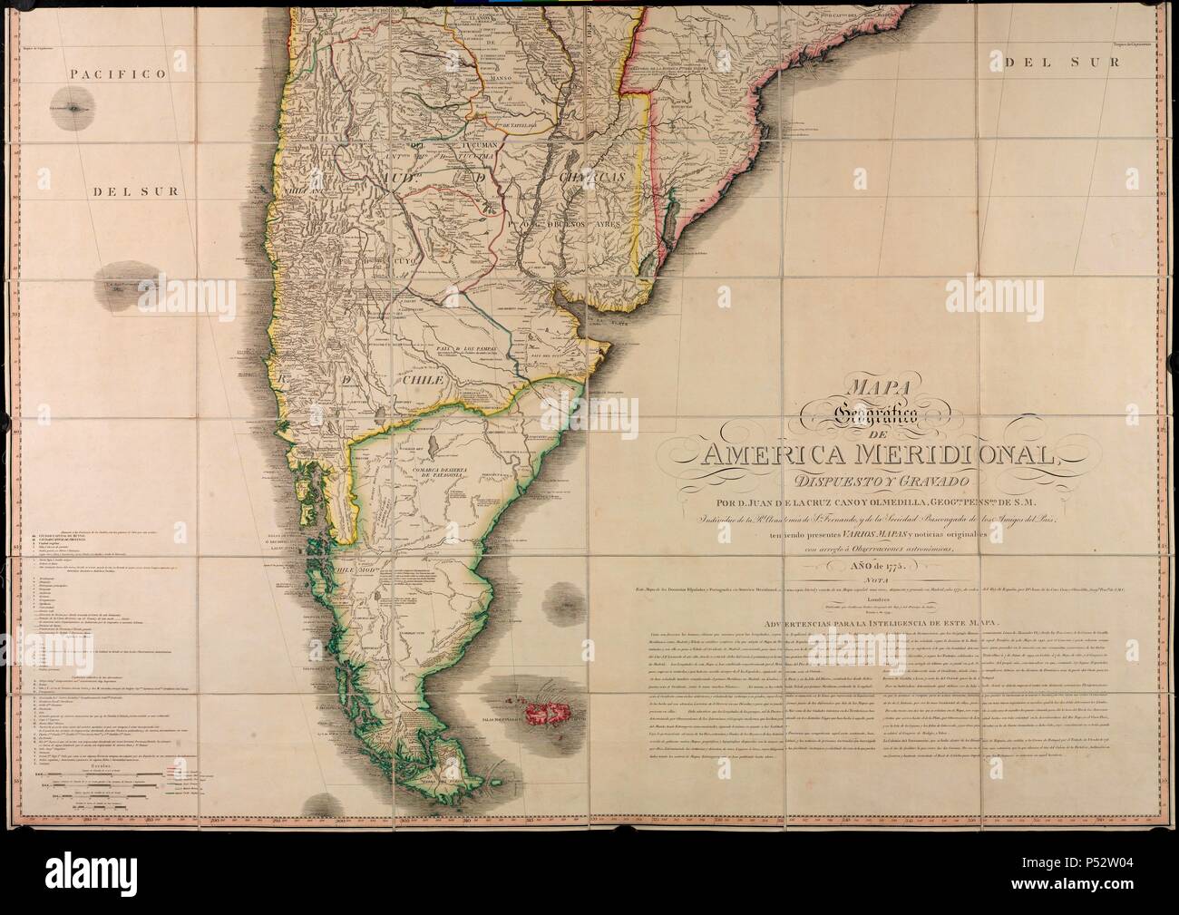 MAPA GEOGRAFICO DE AMERICA MERIDIONAL - 1755. Auteur : CRUZ CANO Y OLMEDILLA JUAN / William Faden. Emplacement : BIBLIOTECA NACIONAL-COLECCION, MADRID, ESPAGNE. Banque D'Images