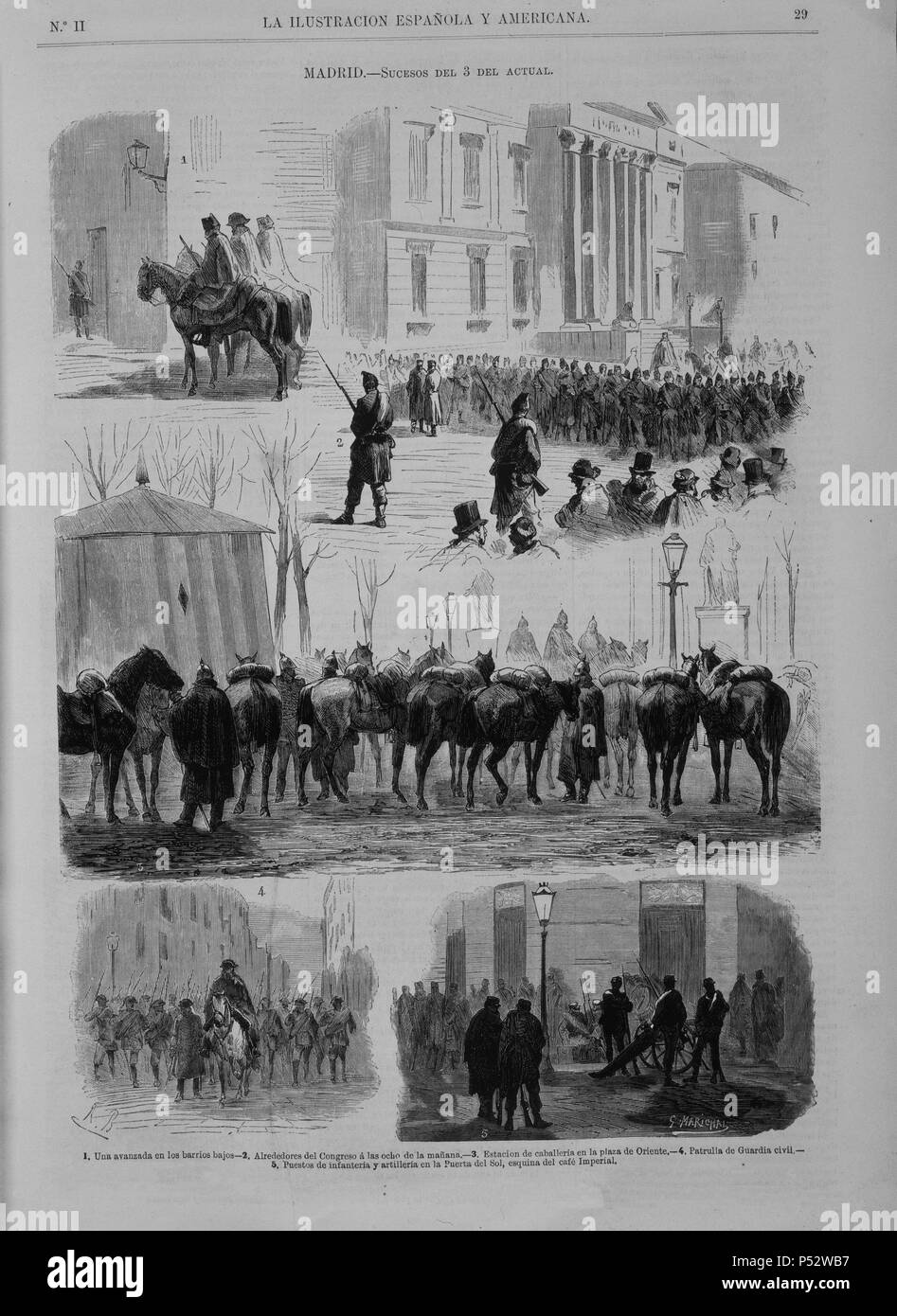 SUCESOS DEL 3 de febrero de 1874 - GOLPE DE PAVIE - ILUSTRACION ESPAÑOLA Y AMERICANA. Auteur : G. Marichal (xixe s.). Emplacement : SENADO-BIBLIOTECA-COLECCION. Banque D'Images