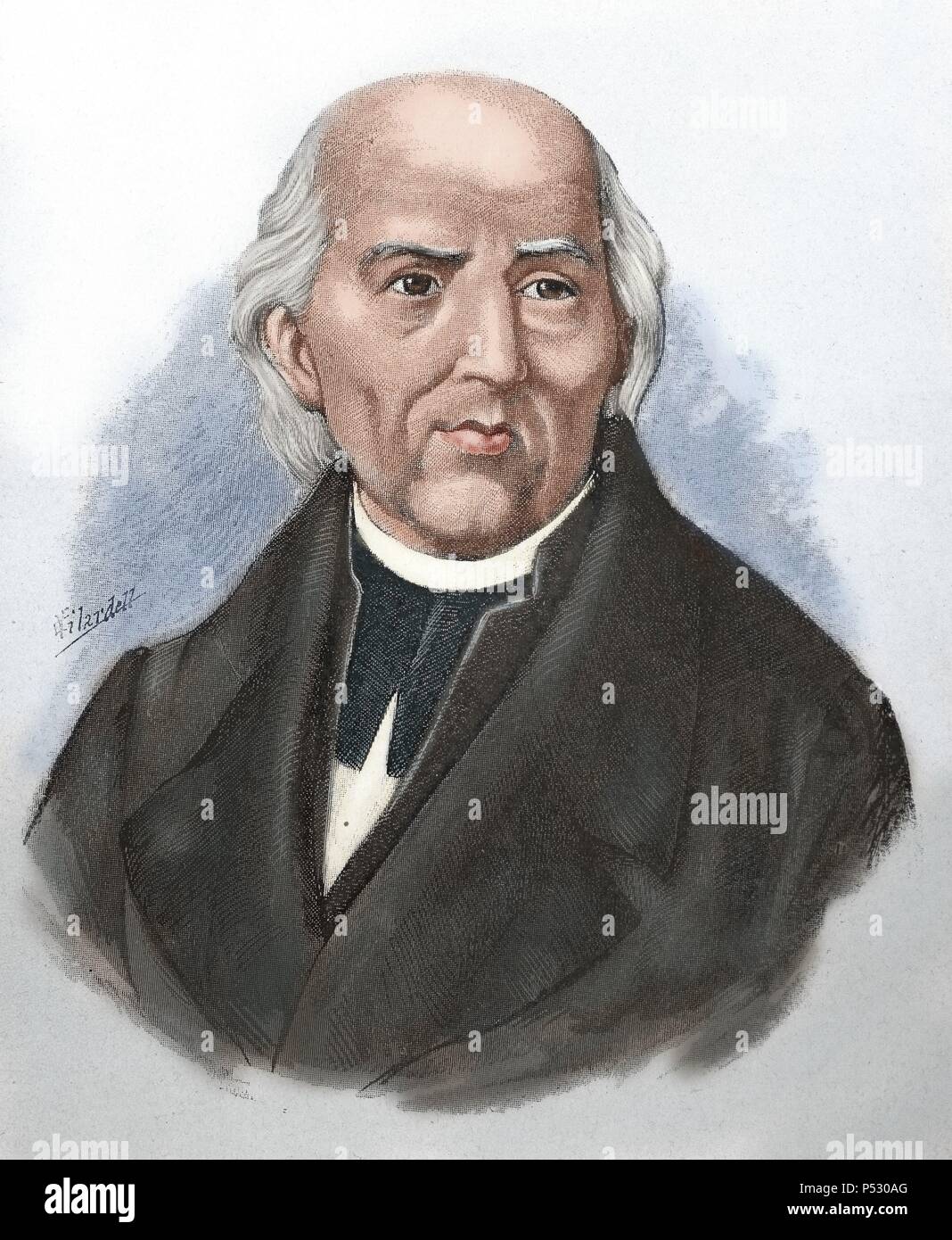 Costilla, Miguel Hidalgo (1753- 1811). Prêtre mexicain et patriot, chef de la guerre du Mexique de l'indépendance. Portrait. Gravure en couleur. Banque D'Images