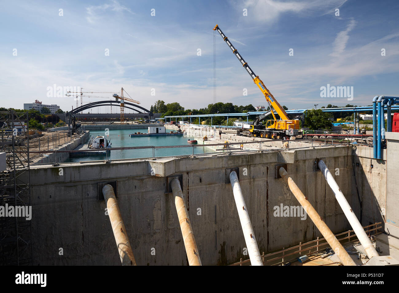 Berlin, Allemagne - site de construction de l'autoroute A100 à la Sonnenallee dans Berlin-Neukoelln. Banque D'Images