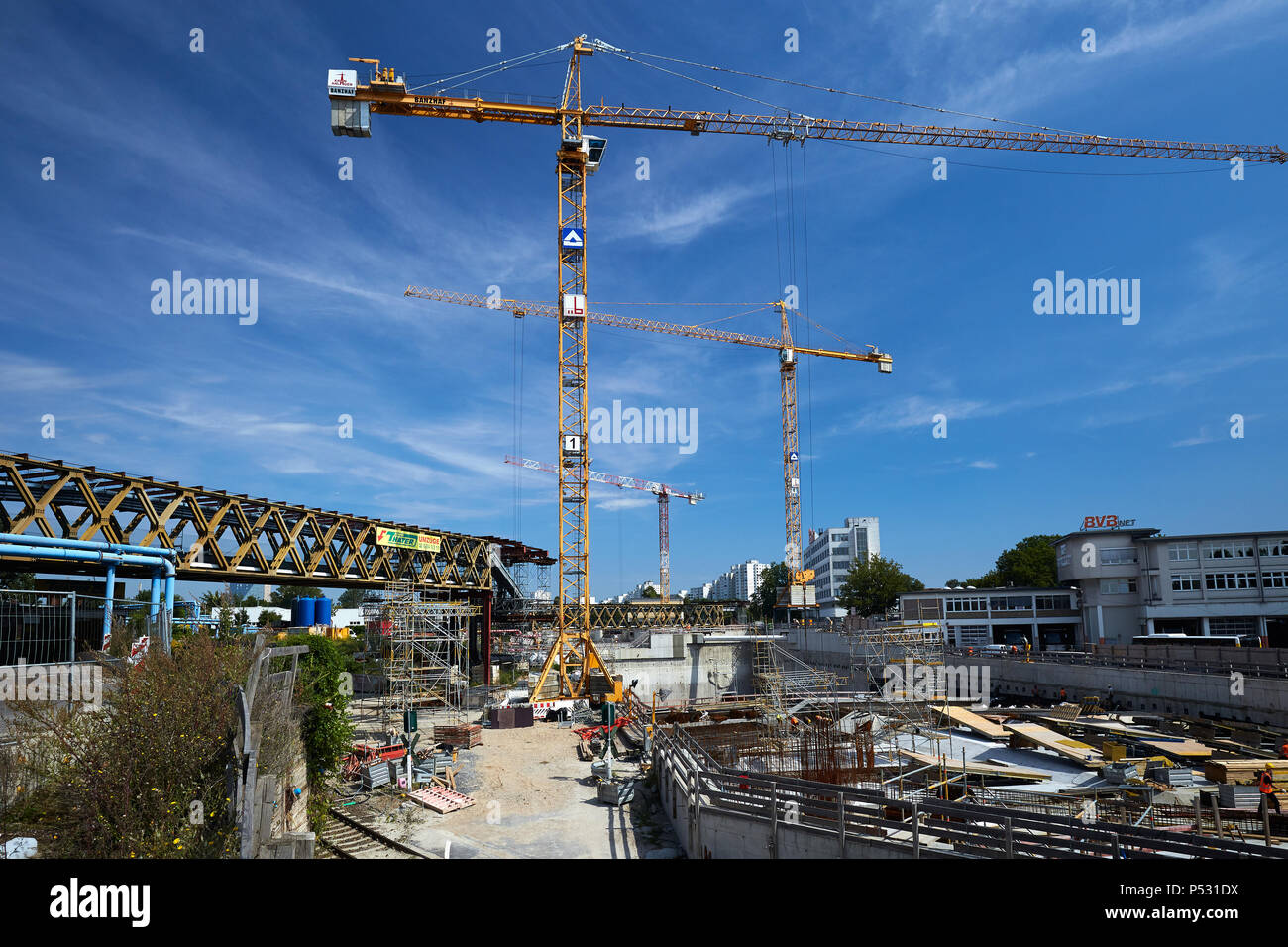 Berlin, Allemagne - site de construction de l'autoroute A100 à Grenzallee en Berlin-Neukoelln. Banque D'Images