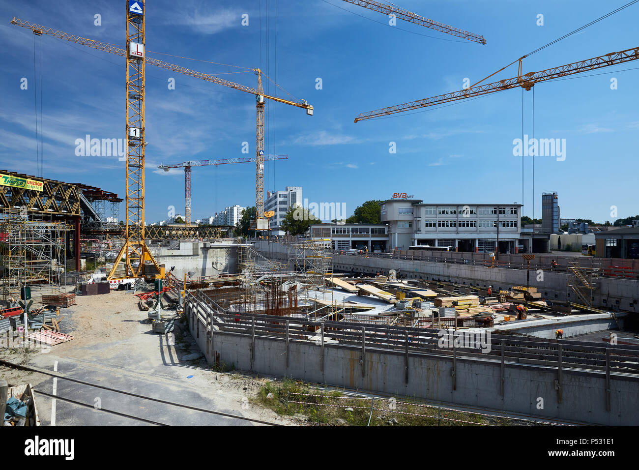 Berlin, Allemagne - site de construction de l'autoroute A100 à Grenzallee en Berlin-Neukoelln. Banque D'Images