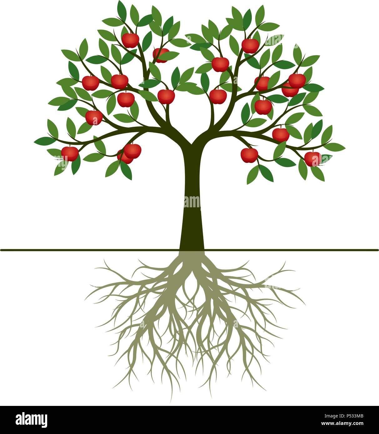 Apple Tree vert pomme rouge avec des fruits. Vector Illustration. Illustration de Vecteur