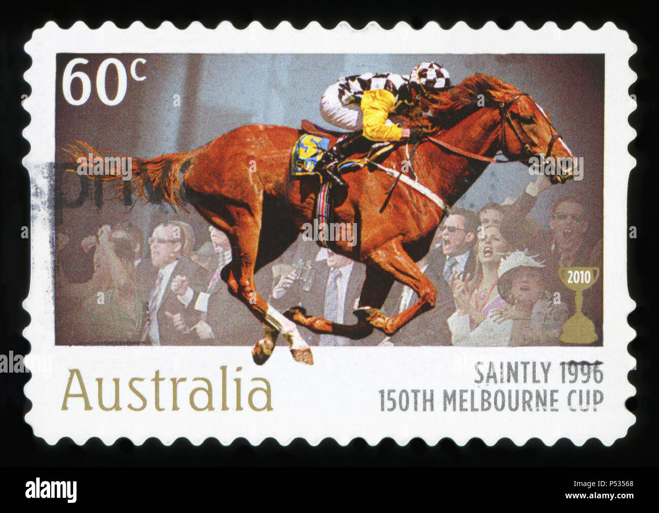 L'AUSTRALIE - circa 2010 : timbre imprimé en Australie montre le saint, 1896, vainqueur de la Melbourne Cup 150e question, vers 2010 Banque D'Images