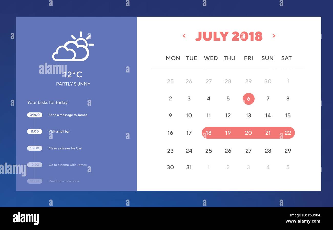 Agenda et calendrier fait App ui ux Design. Interface utilisateur, UX et disposition du modèle de l'interface graphique pour les applications mobiles. Widget Calendrier Illustration de Vecteur