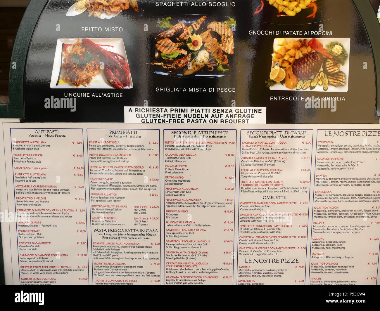 Au menu de restaurant dans Malchesine, Lac de Garde, au nord de l