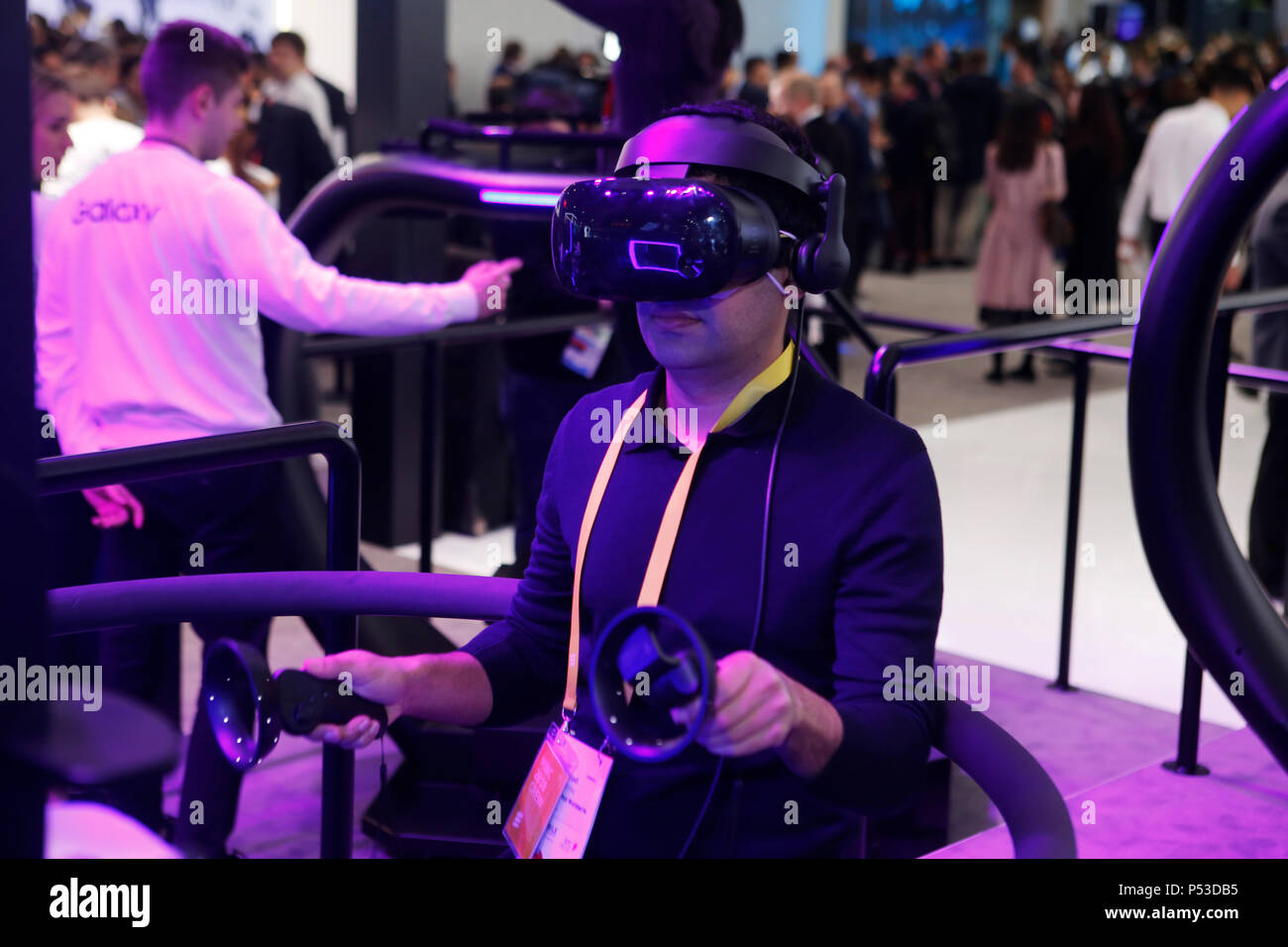 Barcelone,   Espagne - la réalité virtuelle au Mobile World Congress à Barcelone MWC Banque D'Images