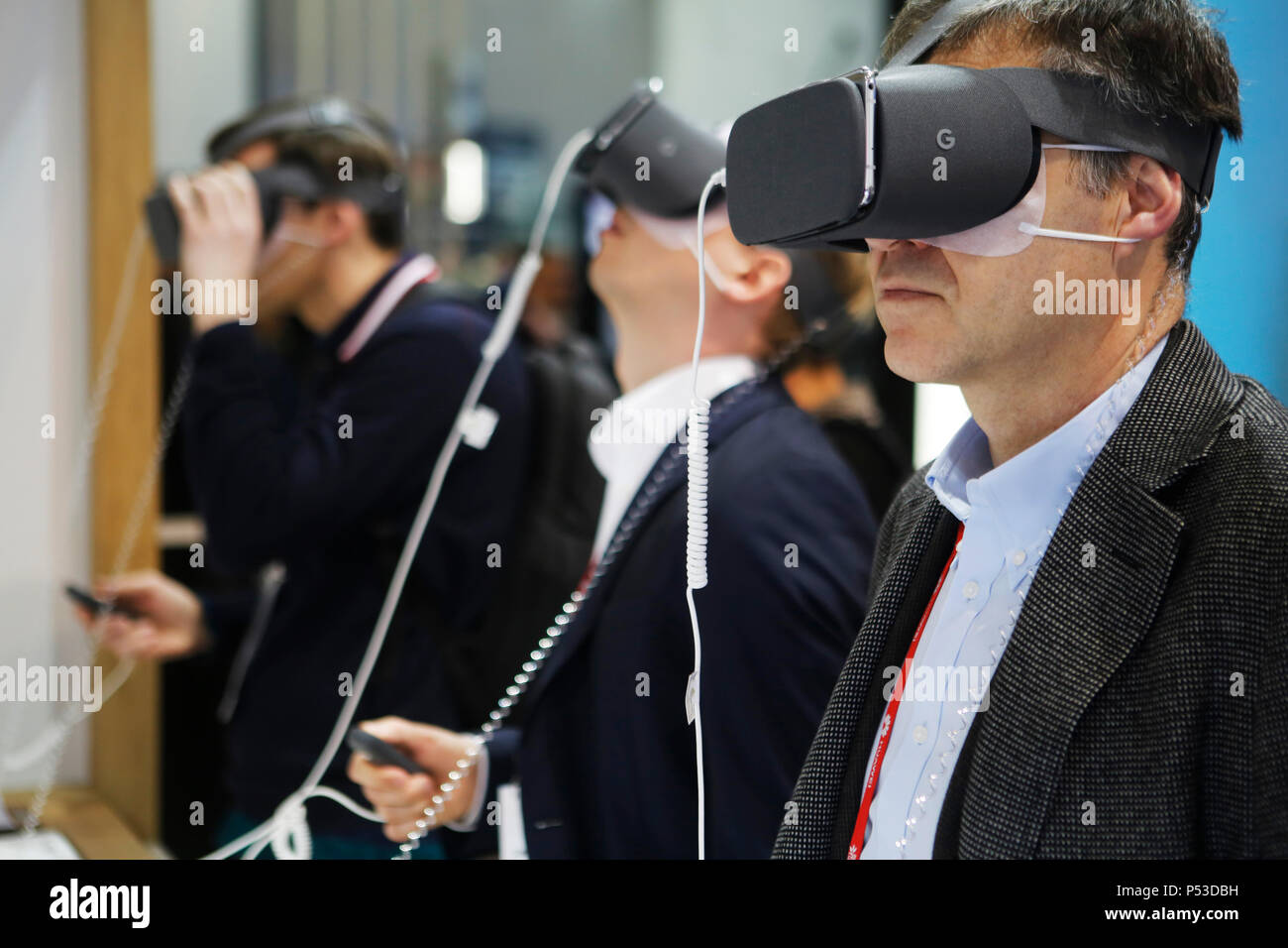 Barcelone,   Espagne - la réalité virtuelle au Mobile World Congress à Barcelone MWC Banque D'Images