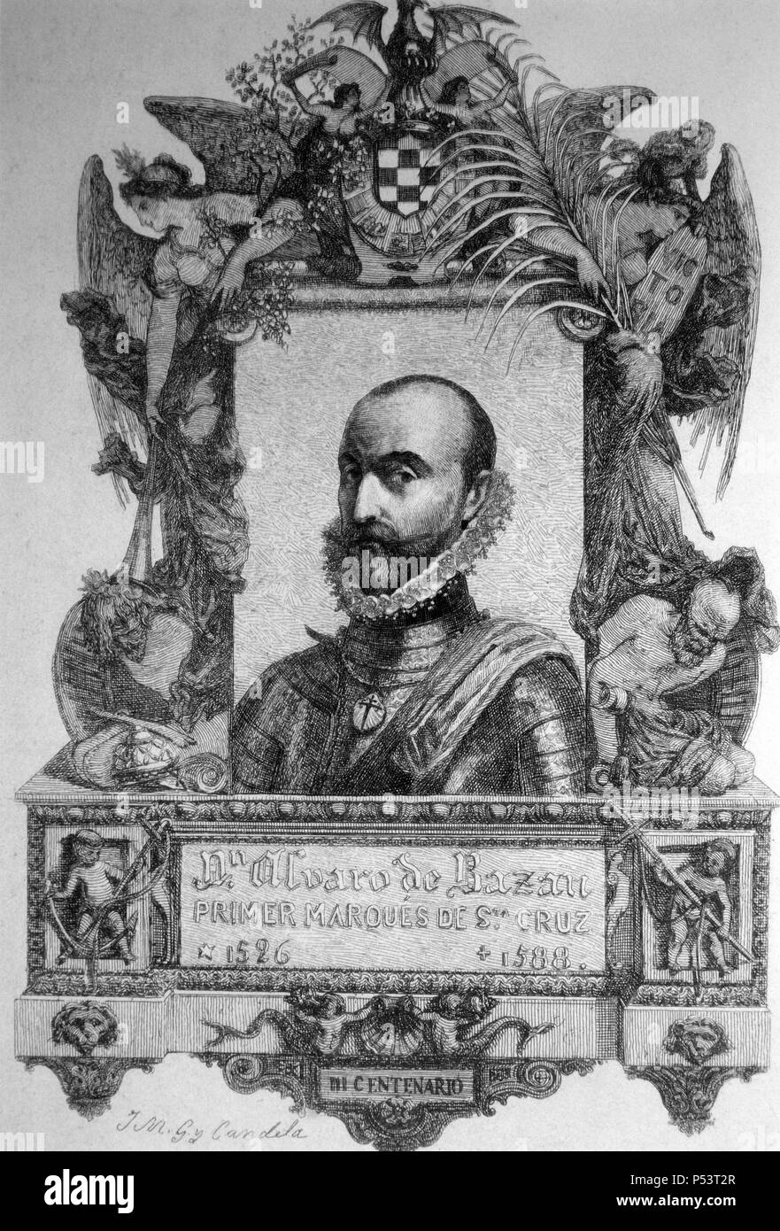 Álvaro de Bazán (1526-1588). Primer marqués de Santa Cruz. Marino español. La gravure de 1888. Banque D'Images