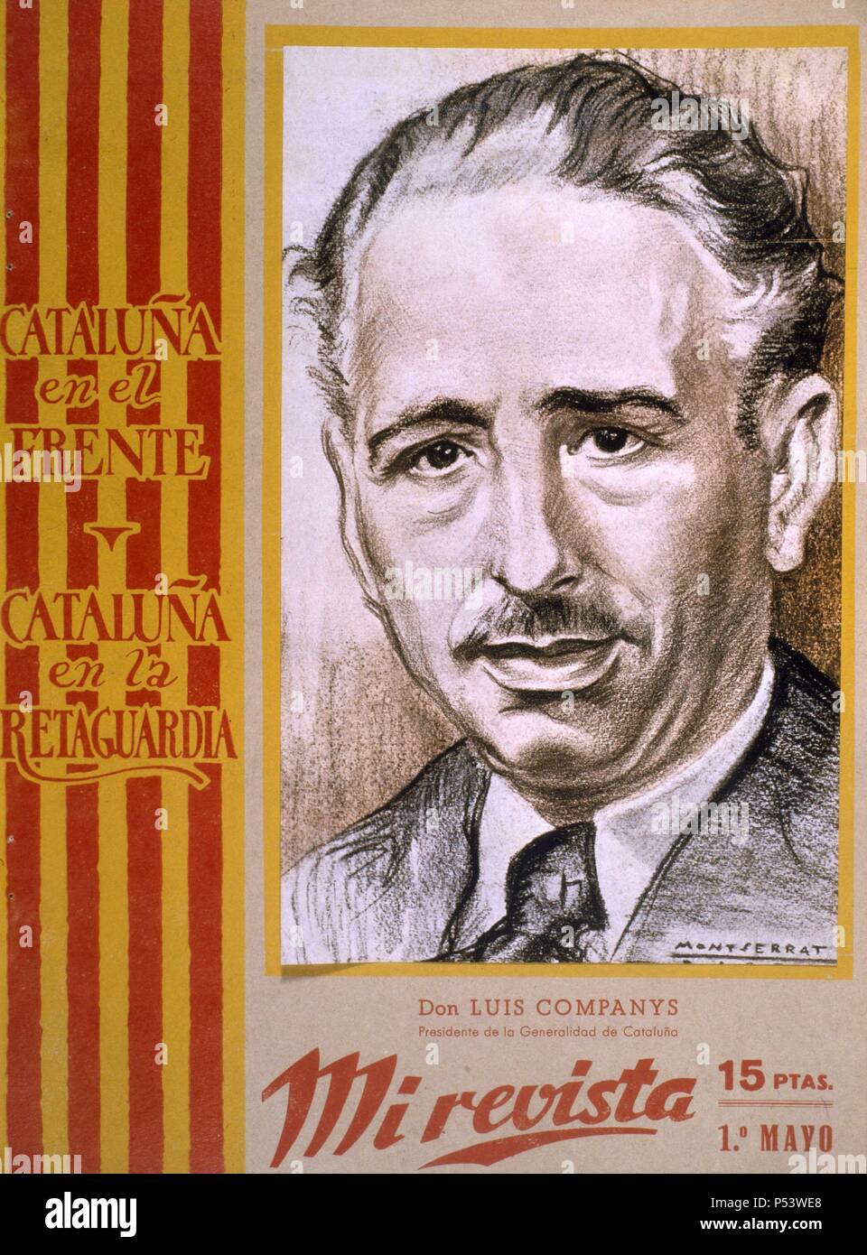 Lluís Companys (1882-1940), président de la Generalitat de Catalunya. Dibujo de Montserrat para la revista Revista 'Mi', año 1938. Banque D'Images