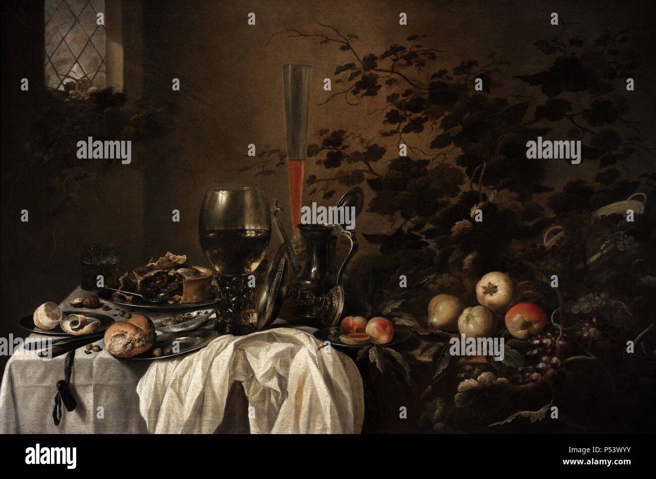 Pieter Claesz (1597-1660). Peintre hollandais. Nature morte avec fruits et verres. Gemaldegalerie. Berlin. L'Allemagne. Banque D'Images