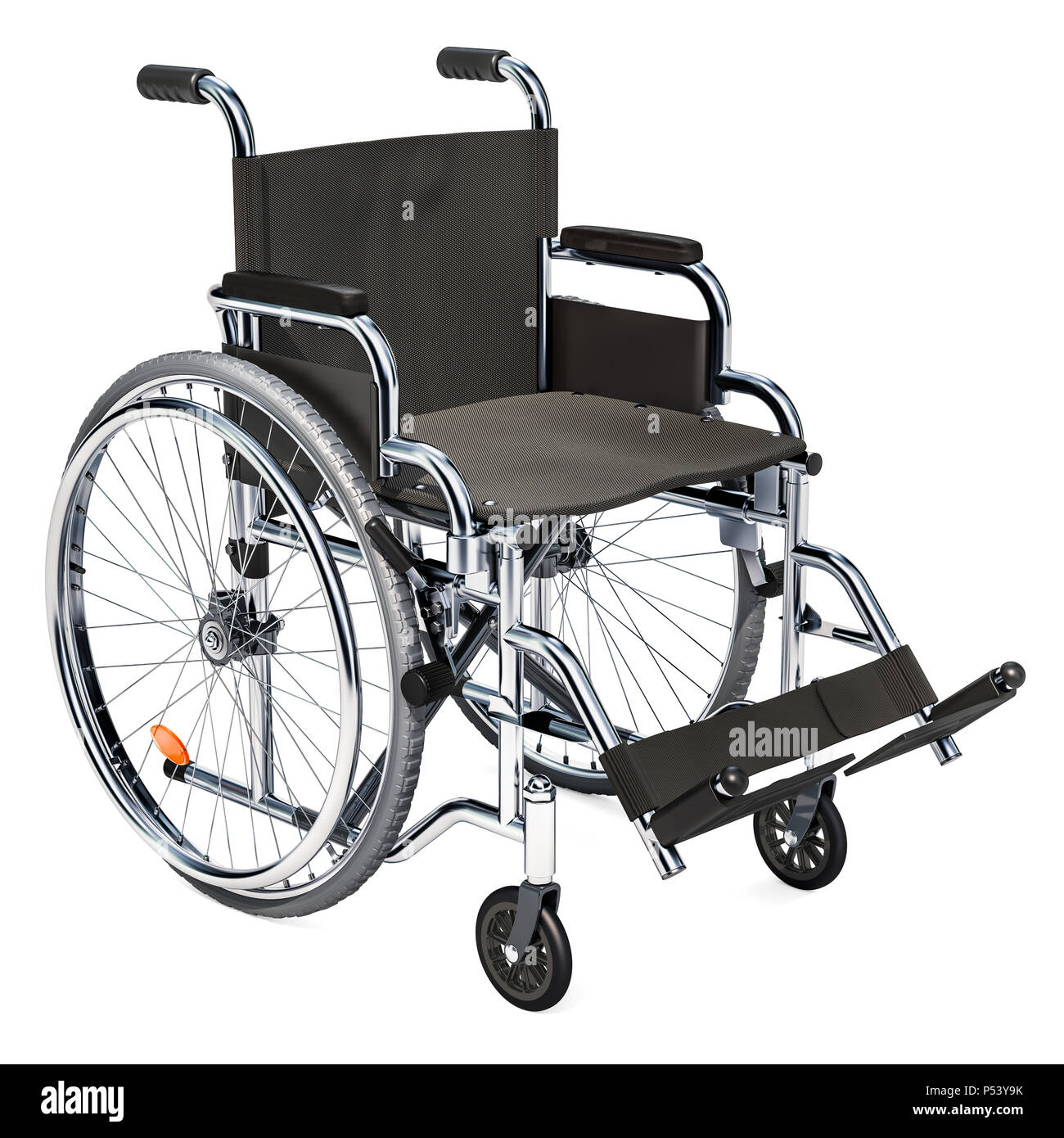Fauteuil roulant vide, rendu 3D isolé sur fond blanc Banque D'Images