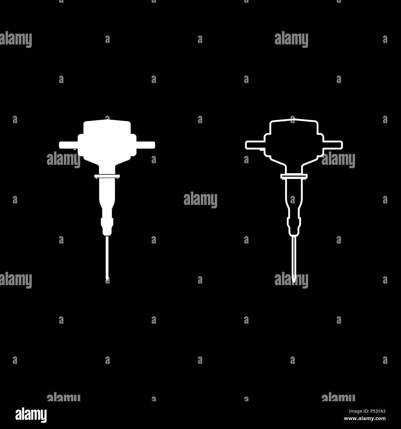 Jackhammer icon set vecteur de couleur blanc télévision image simple style JE Illustration de Vecteur