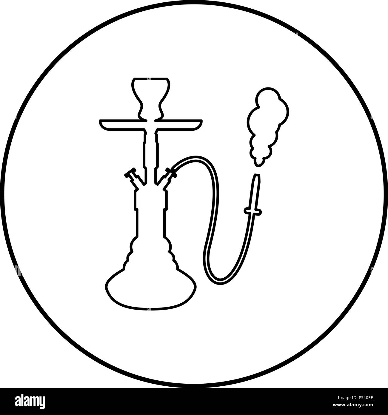 Shisha narguilé icon noir en couleur Contour rond cercle Illustration de Vecteur