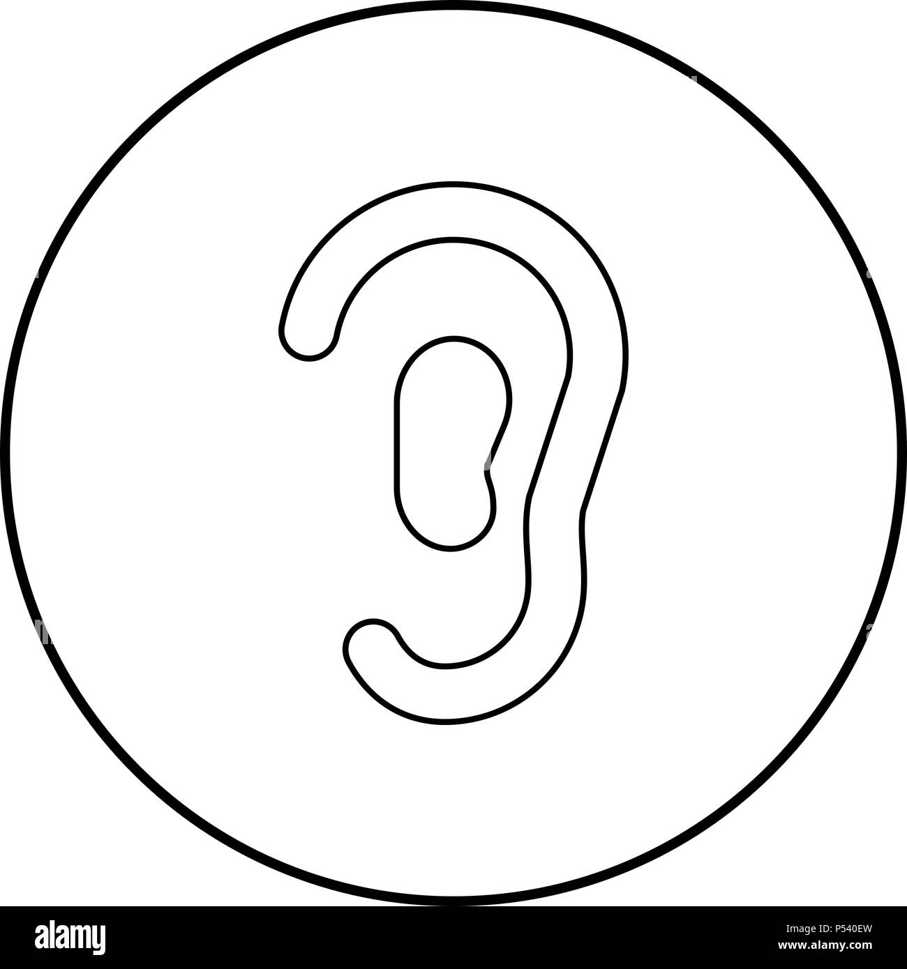 L'icône de couleur noir oreille en cercle autour contours Illustration de Vecteur