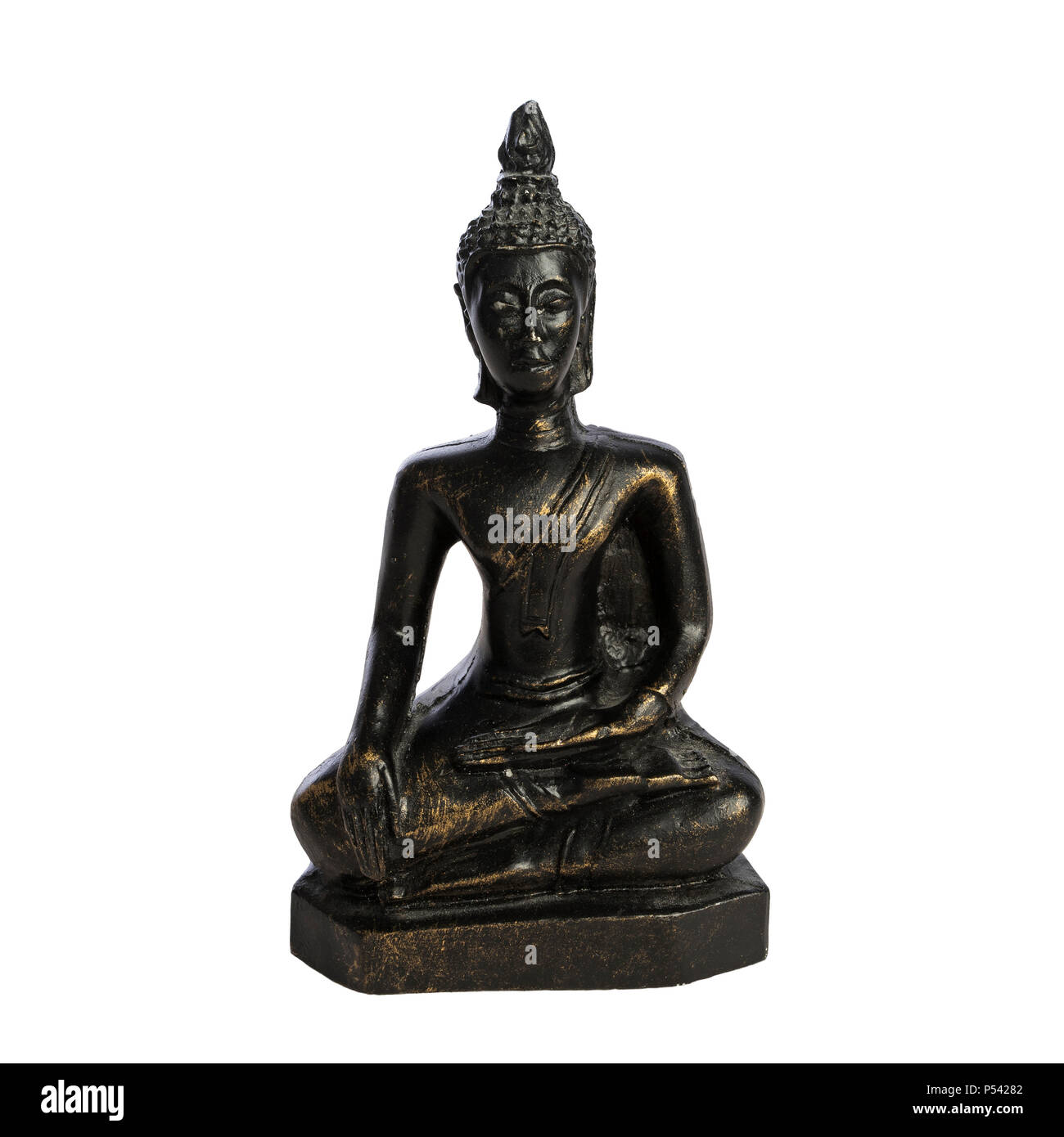 Statue de Bouddha sur fond blanc. Calme, paisible photo de figure humaine dans la méditation. Joyeux et heureux. Pas de stress et l'esprit détendu. Banque D'Images