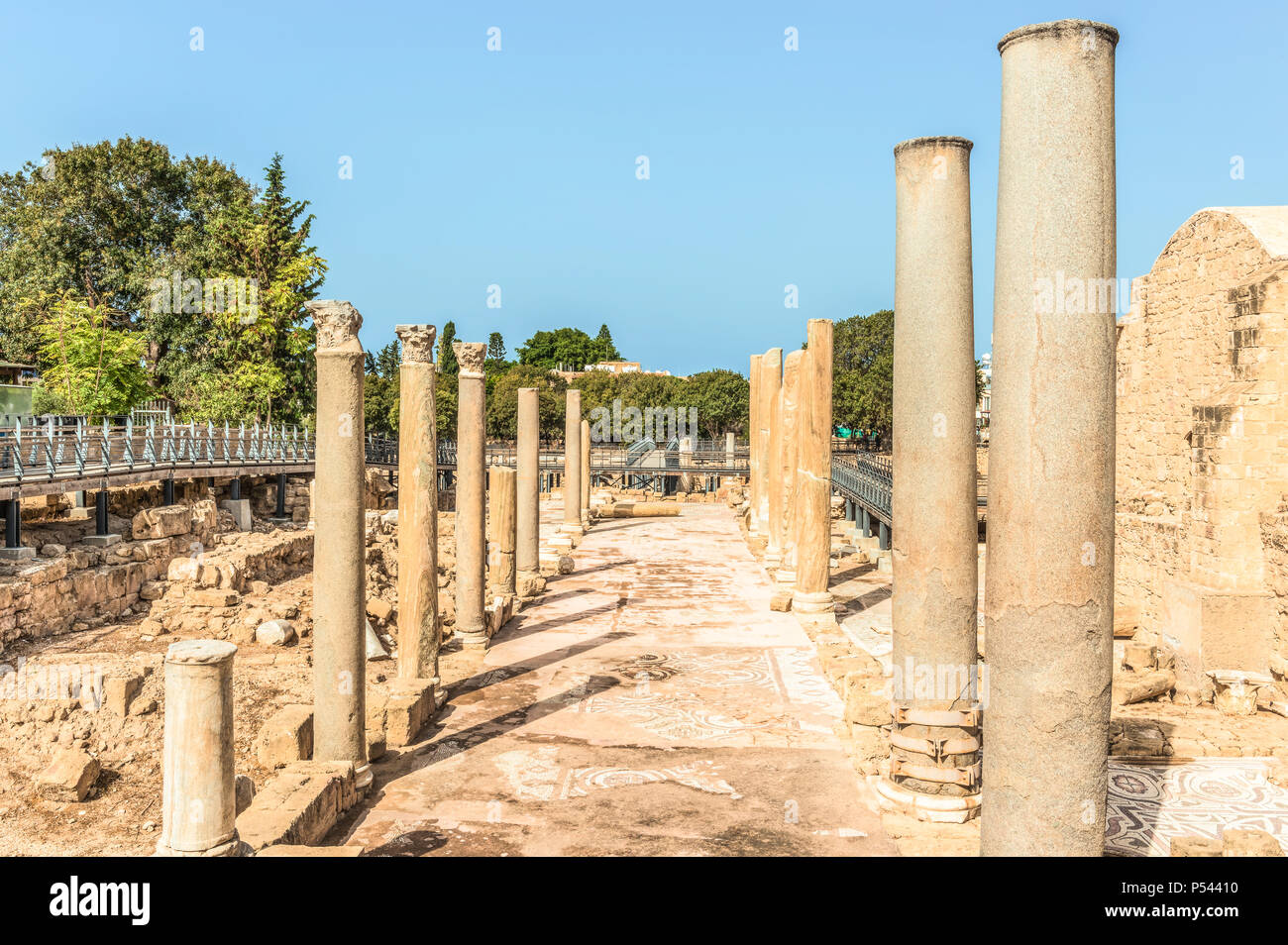 Ruines romaines dans le parc archéologique de Paphos, Chypre. Banque D'Images