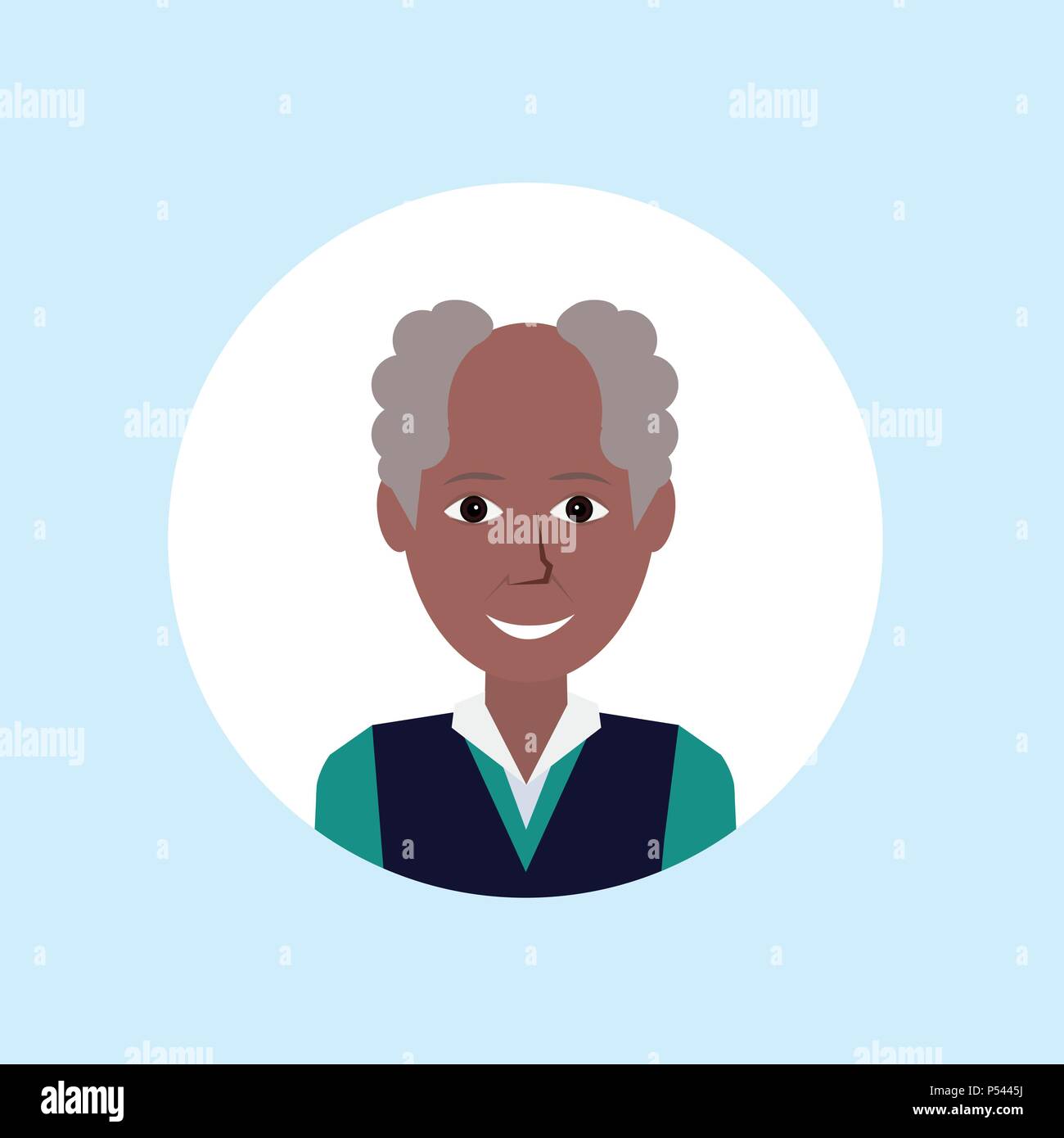 African American vieil homme heureux visage portrait sur fond bleu, homme avatar télévision Illustration de Vecteur