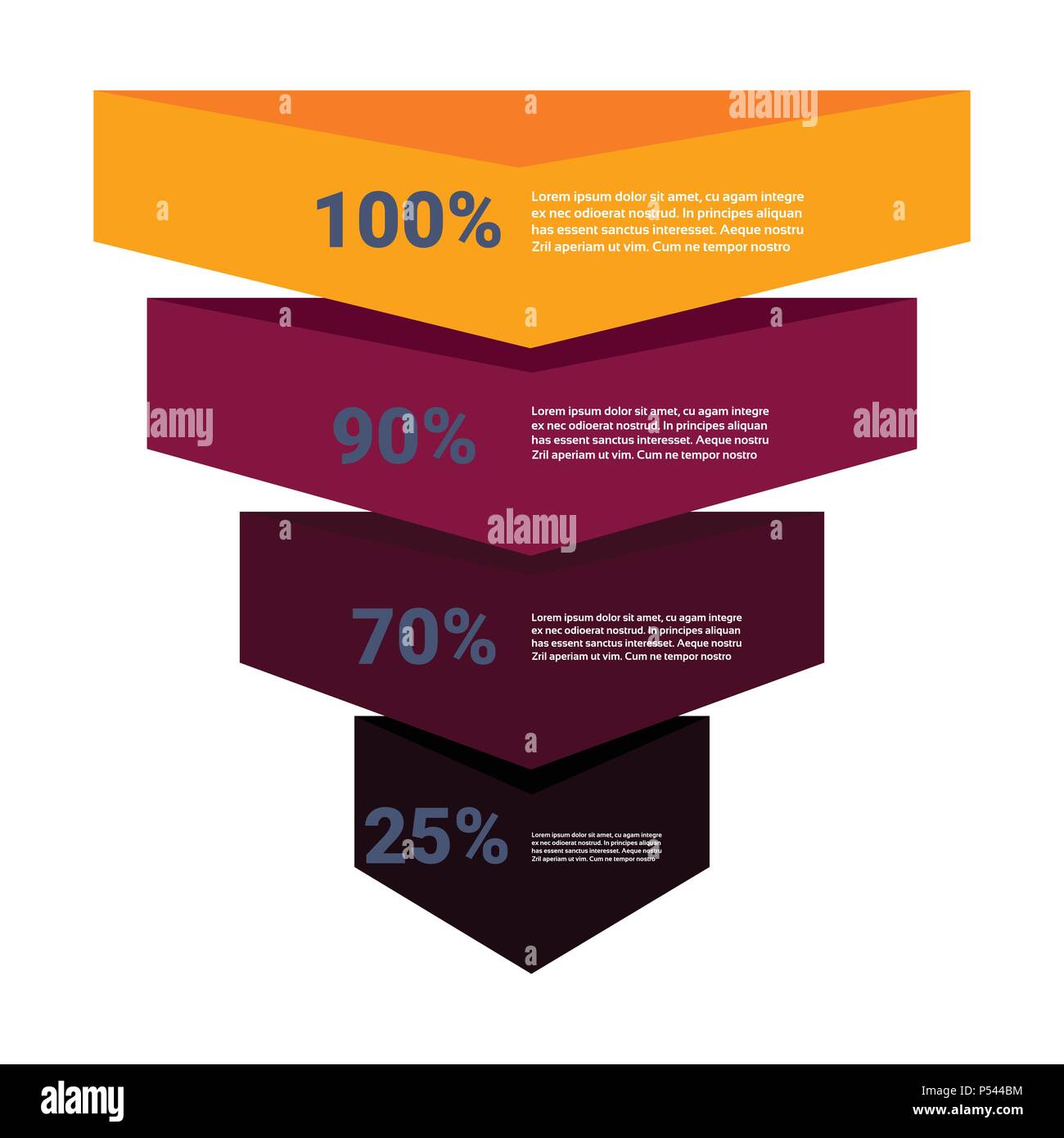 Entonnoir de ventes avec les étapes étapes business infographie. Schéma de principe d'achat sur fond blanc copie espace design plat Illustration de Vecteur