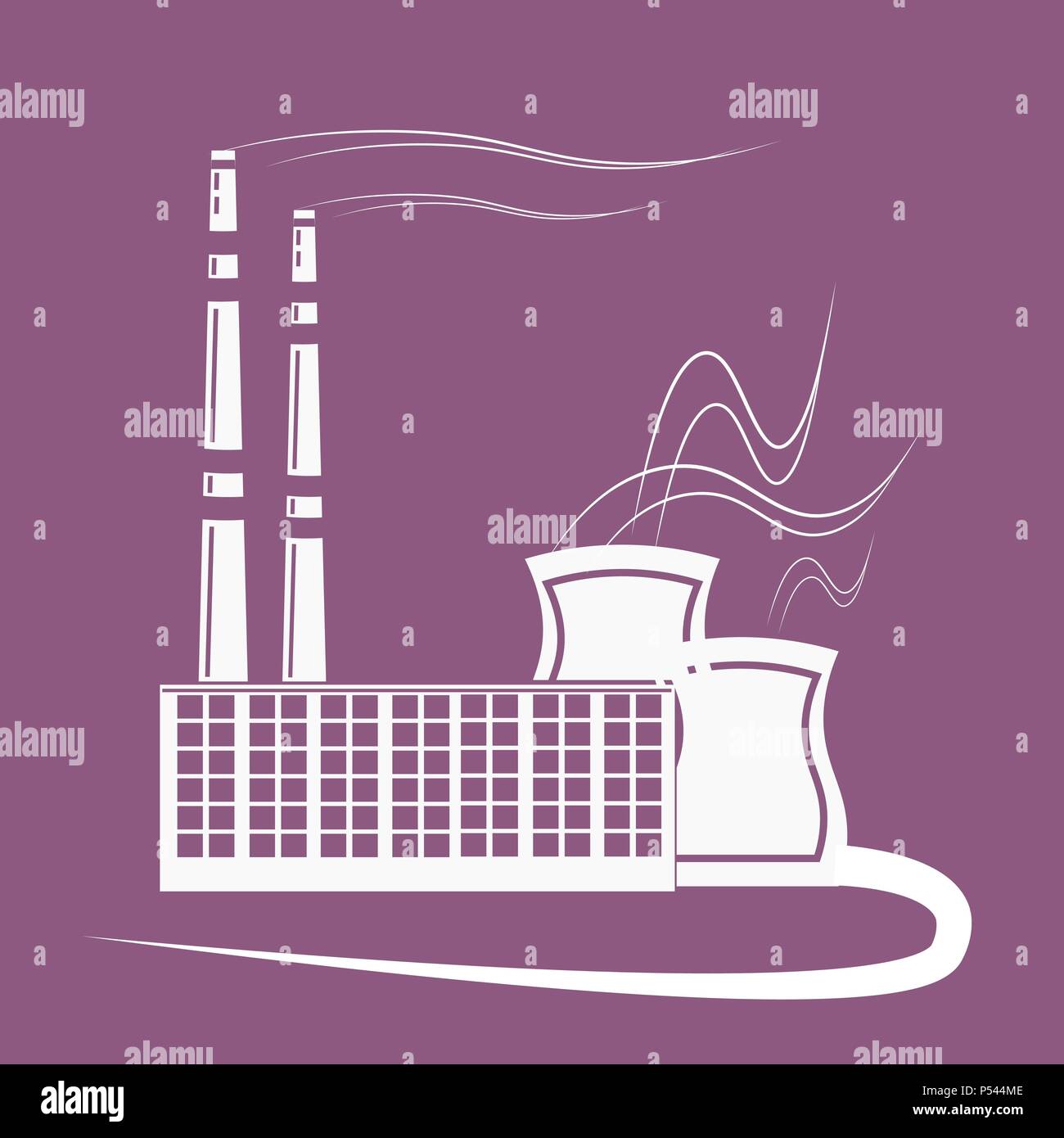 Grande usine, avec des plantes de serre du tuyau d'air de fumée sur fond violet télévision Illustration de Vecteur