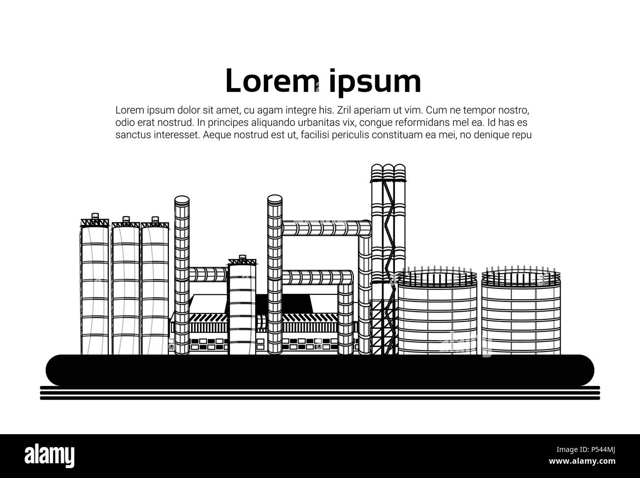 Grande usine, avec des plantes de serre du tuyau d'air de fumée sur fond blanc télévision copy space Illustration de Vecteur