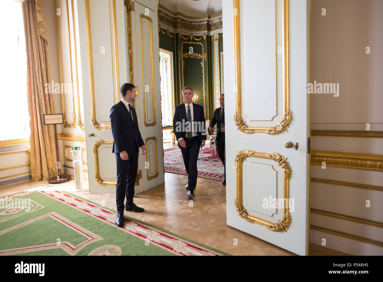 Le Secrétaire général de l'OTAN, Jens Stoltenberg a donné une adresse pré-sommet le jeudi 21 juin 2018 à Lancaster House à Londres, Angleterre, RU Banque D'Images