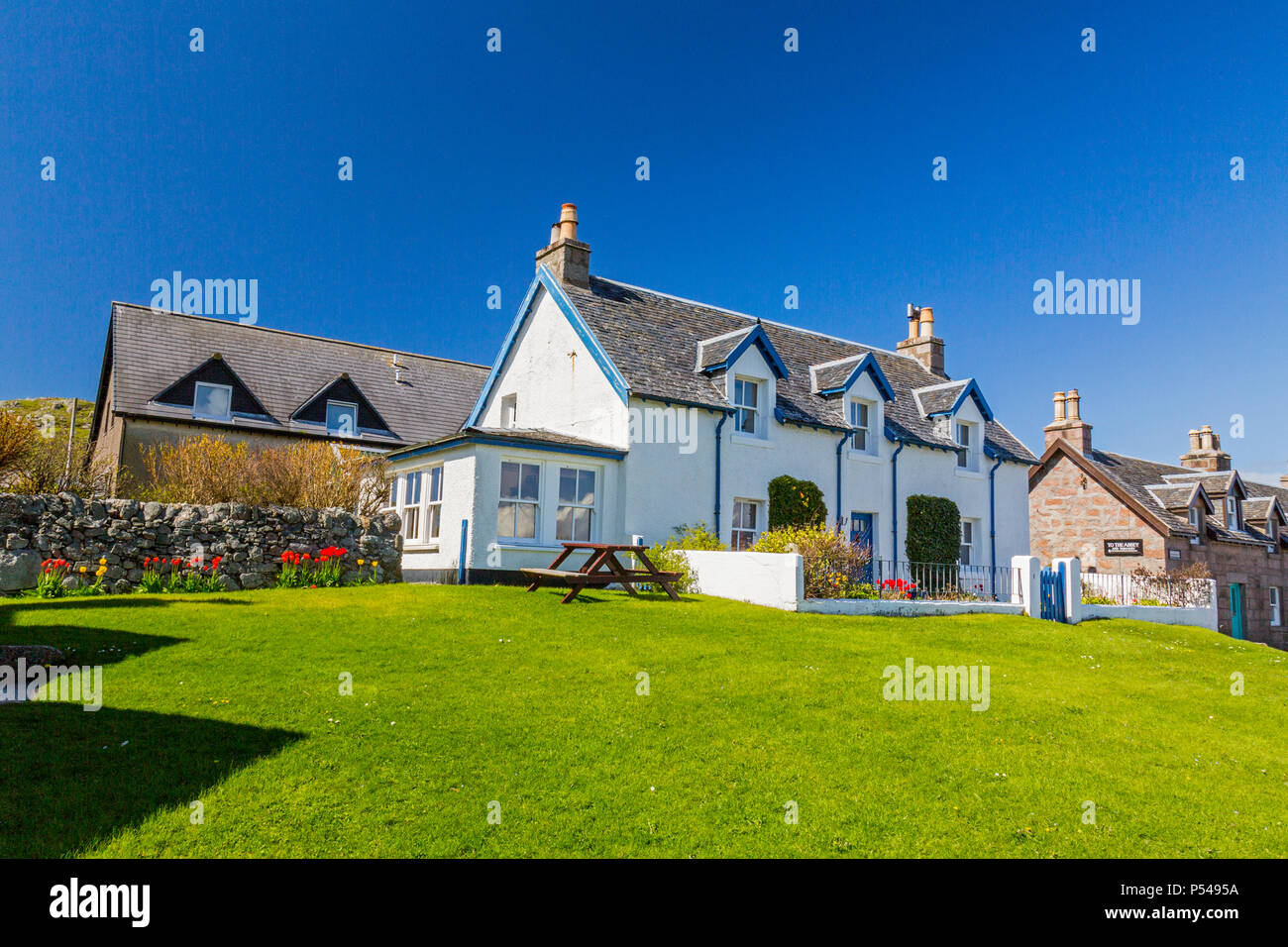 Un cottage coloré à Baile Mor, la plus grande colonie sur l'île d'Iona Hébrides, Argyll and Bute, Ecosse, Royaume-Uni Banque D'Images