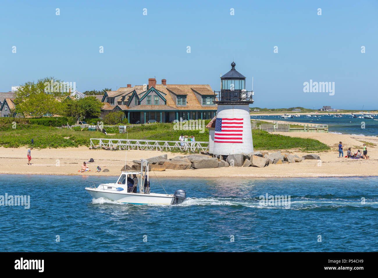 Brant Point Lighthouse protège les marins entrant dans le port de Nantucket Nantucket sur l'île. Banque D'Images