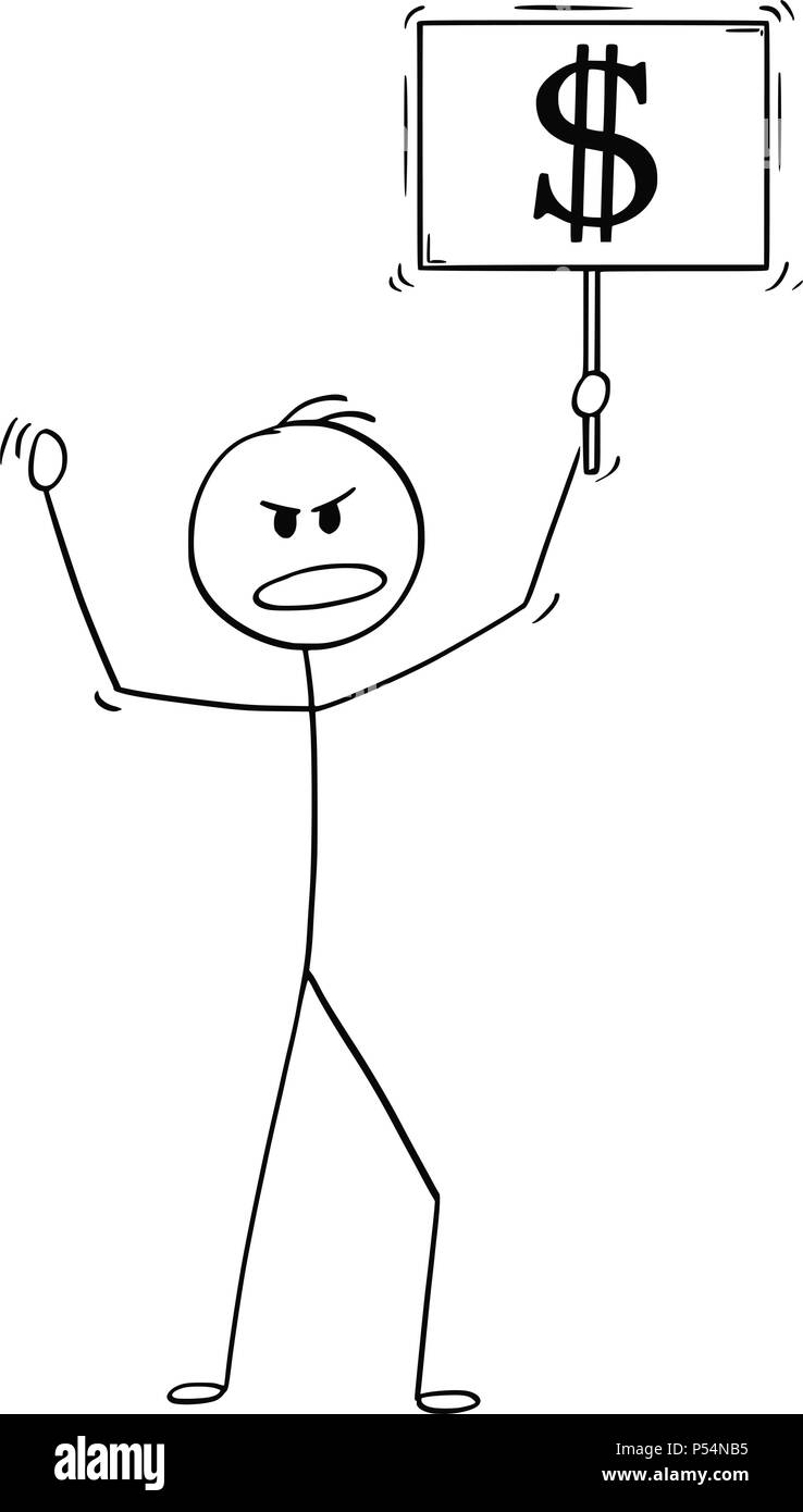 Caricature de l'homme ou homme d'affaires démontrant avec symbole Dollar Sign Illustration de Vecteur