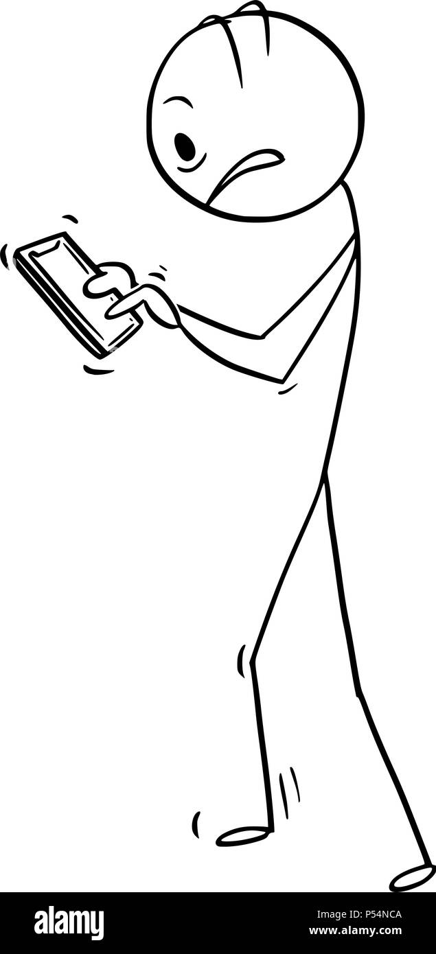Caricature de l'homme a souligné ou Businessman Walking With Mobile Phone Illustration de Vecteur