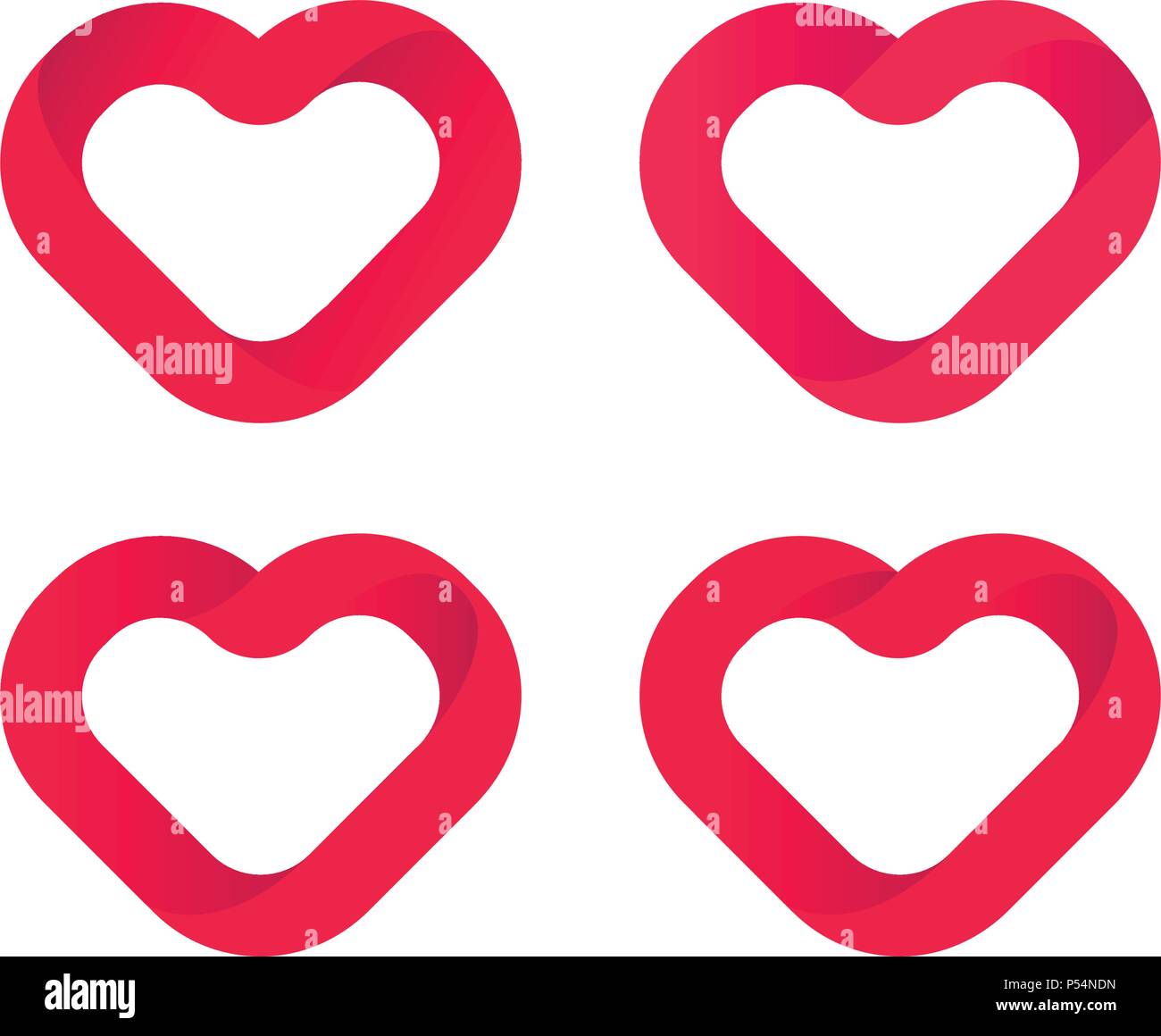 Coeurs rouges, l'amour vector icons set. Logo coeur mariage modèle, élément de design. Symbole de la Saint Valentin. Résumé Les grandes lignes des coeurs, logo sur fond blanc. Illustration de Vecteur