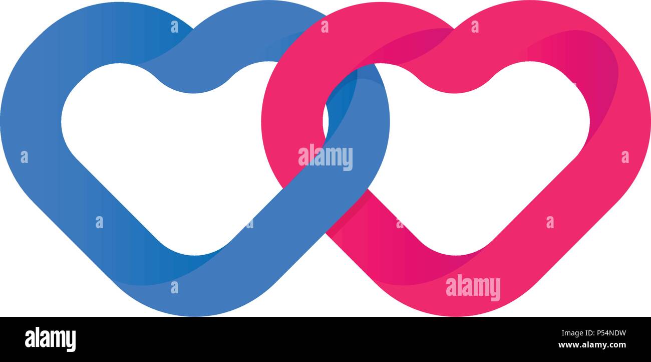 L'union des coeurs, l'Unification des Cœurs. Aimer les coeurs rouge et bleu. Symbole d'amour et le bonheur d'un couple dans l'amour. Logo de mariage. Illustration de Vecteur