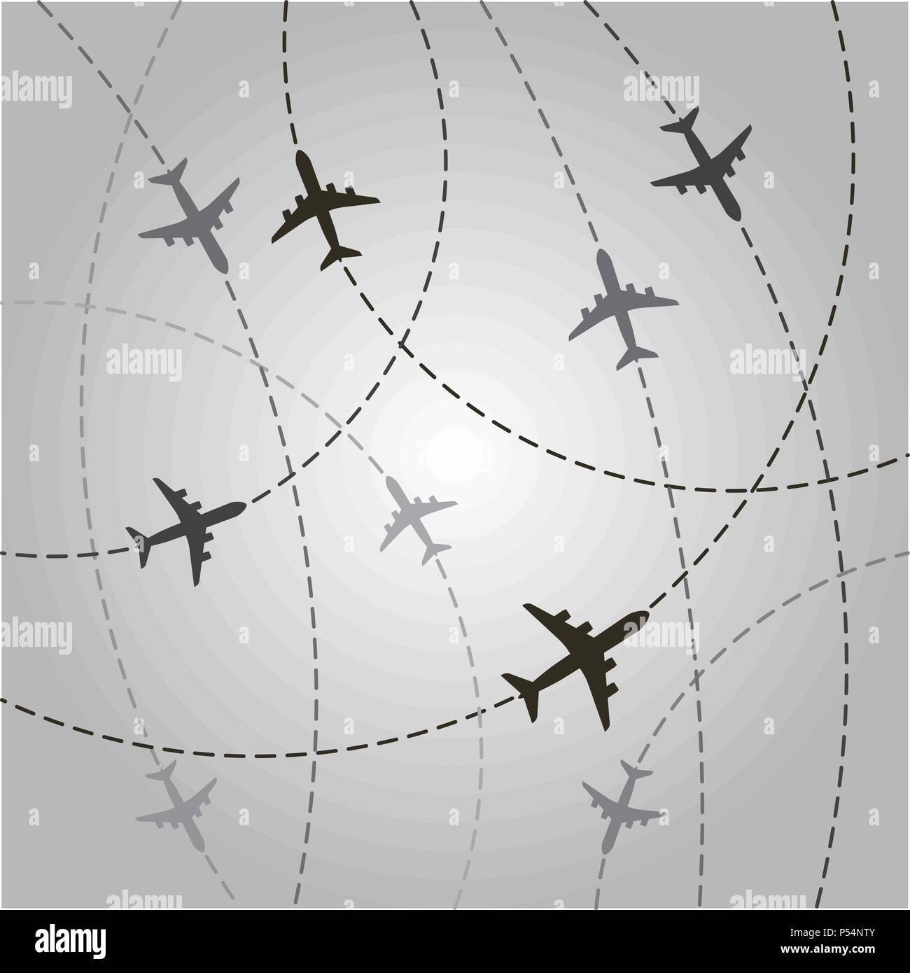 Plan avec les lignes de trajectoire en pointillés itinéraire de vol de l'avion. Illustration de Vecteur